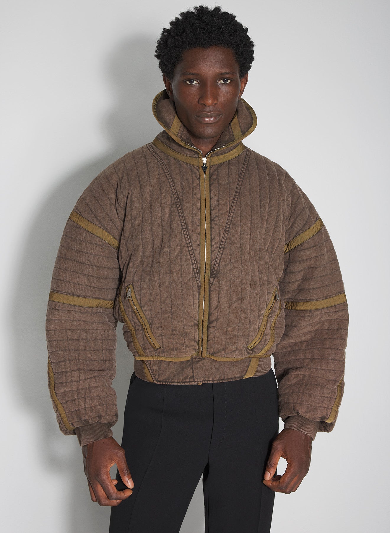 brown quilted cargo jacket