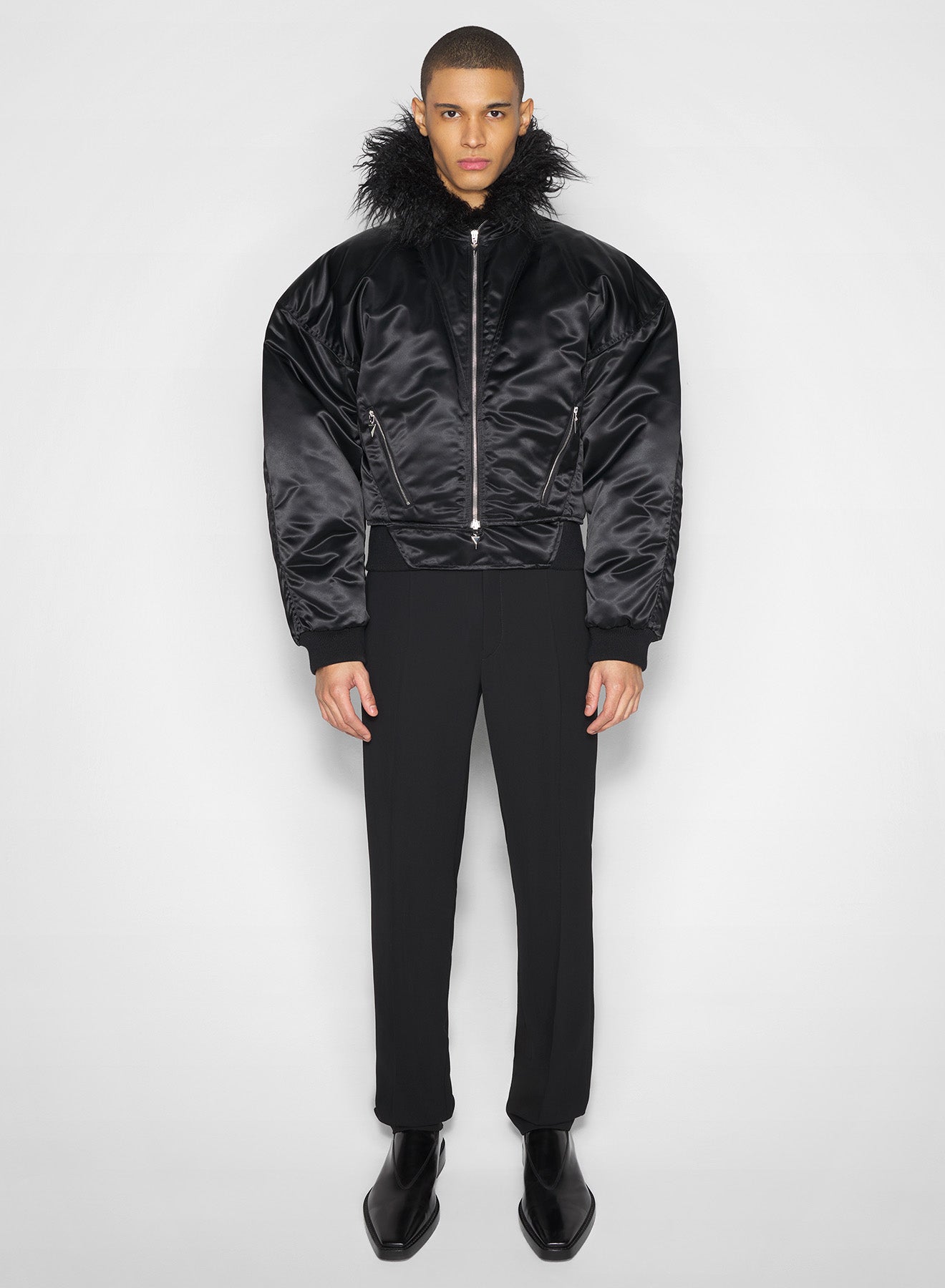 black faux-fur collar bomber