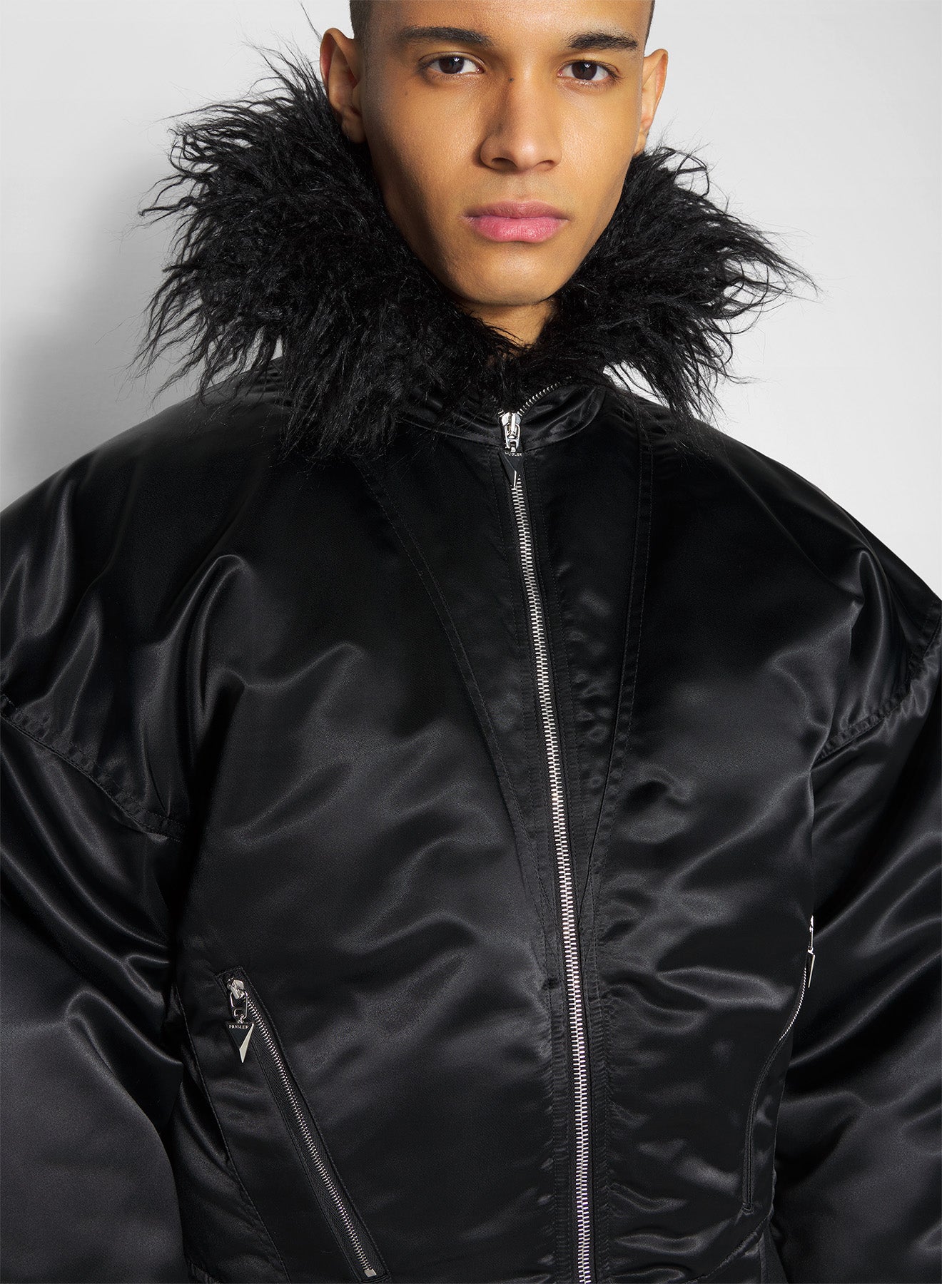 black faux-fur collar bomber