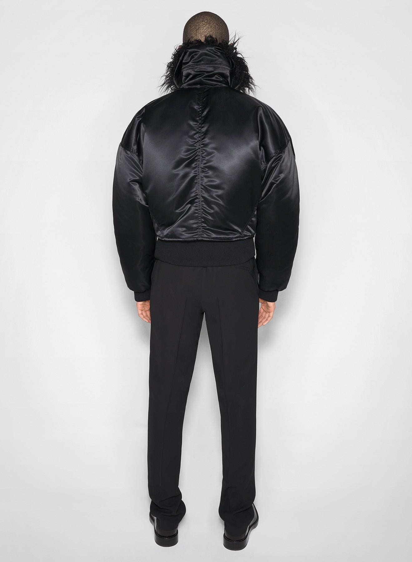 black faux-fur collar bomber