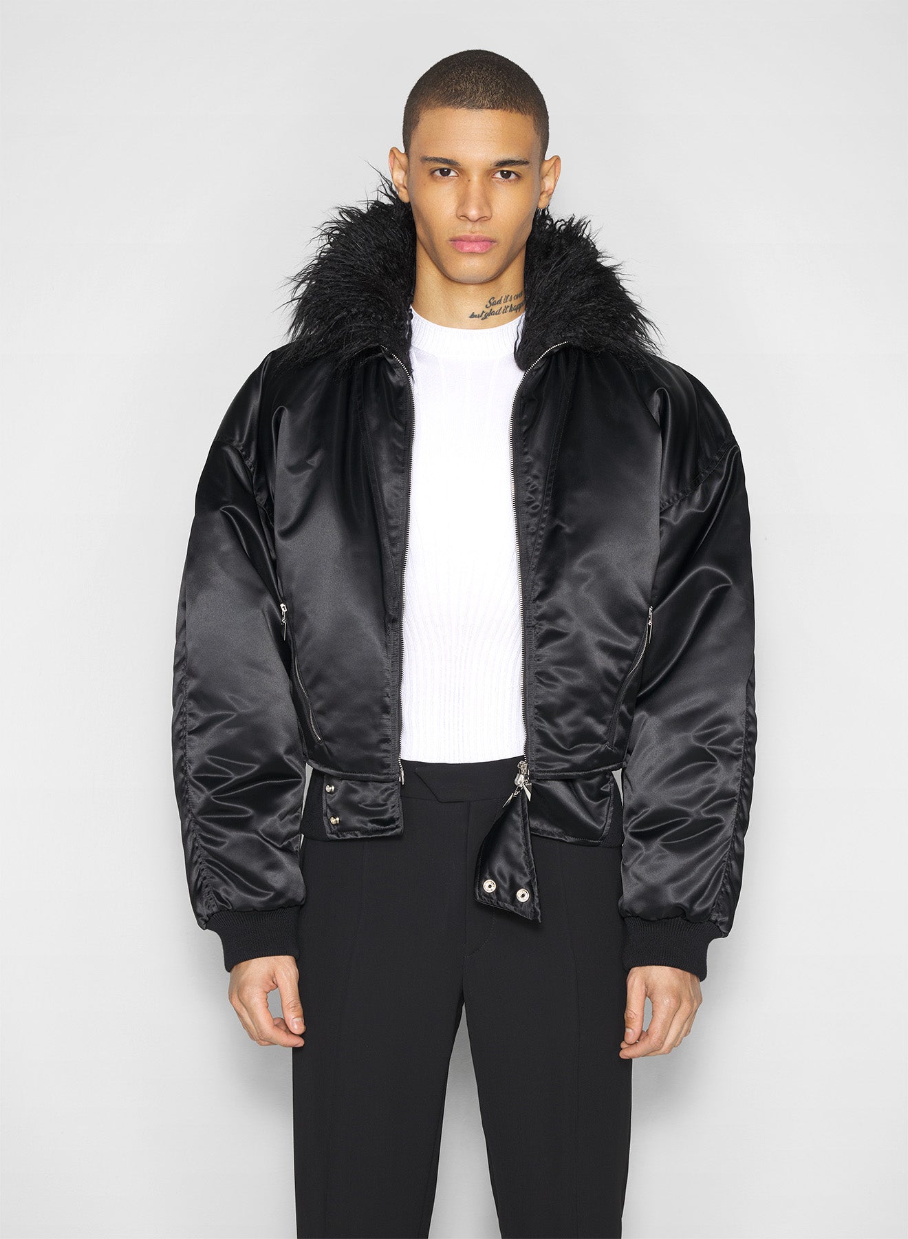 black faux-fur collar bomber