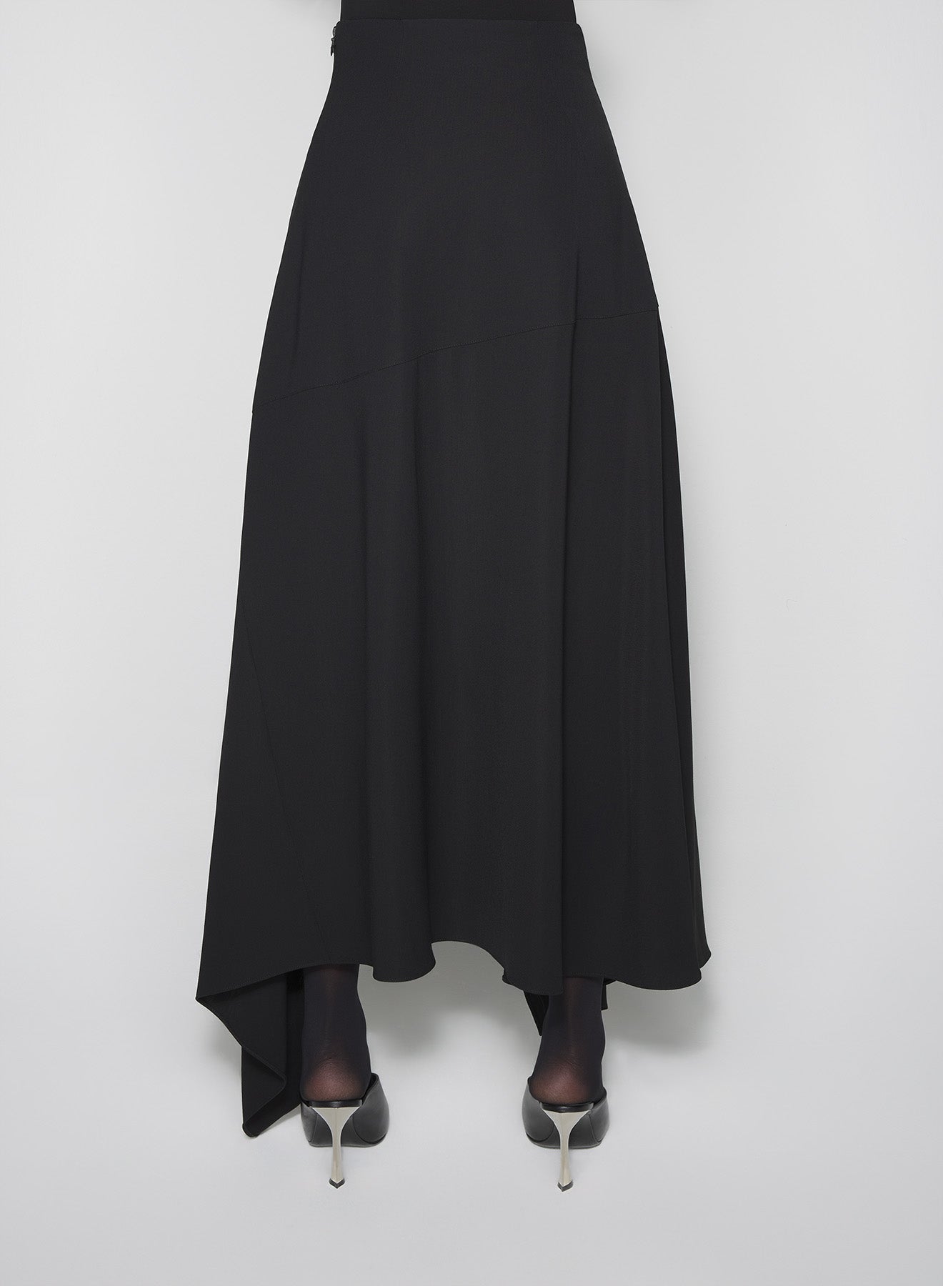 black asymmetric cascading skirt