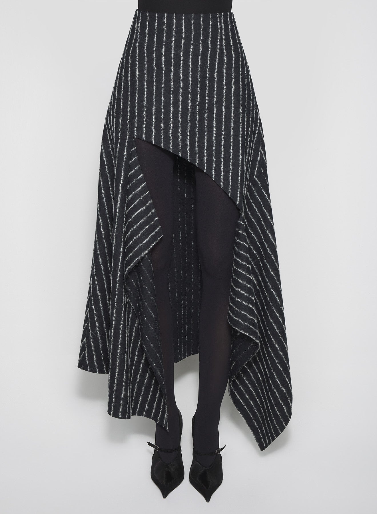 pinstripe asymmetric cascading skirt