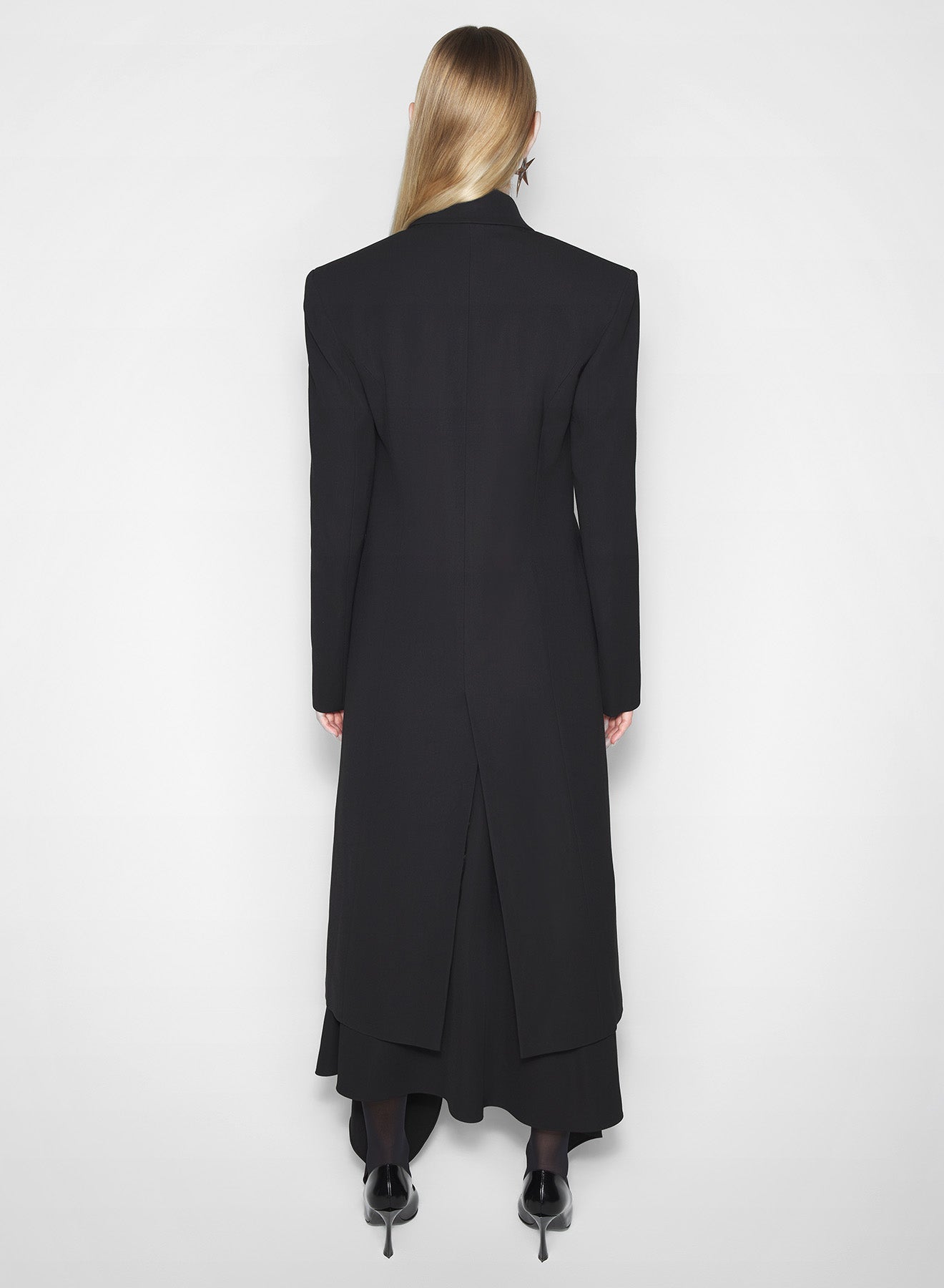black pierced tailored coat