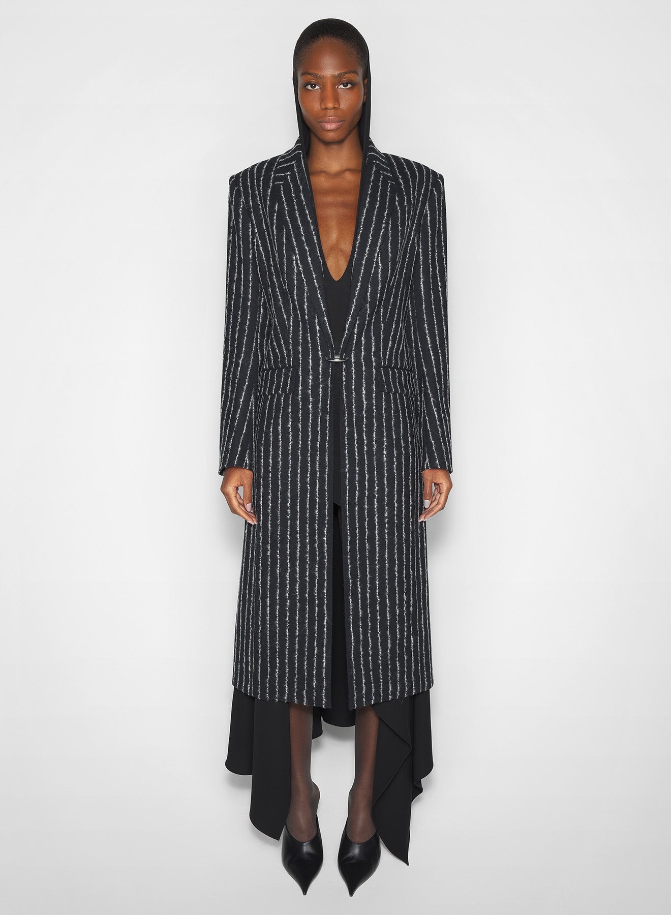pinstripe pierced tailored coat