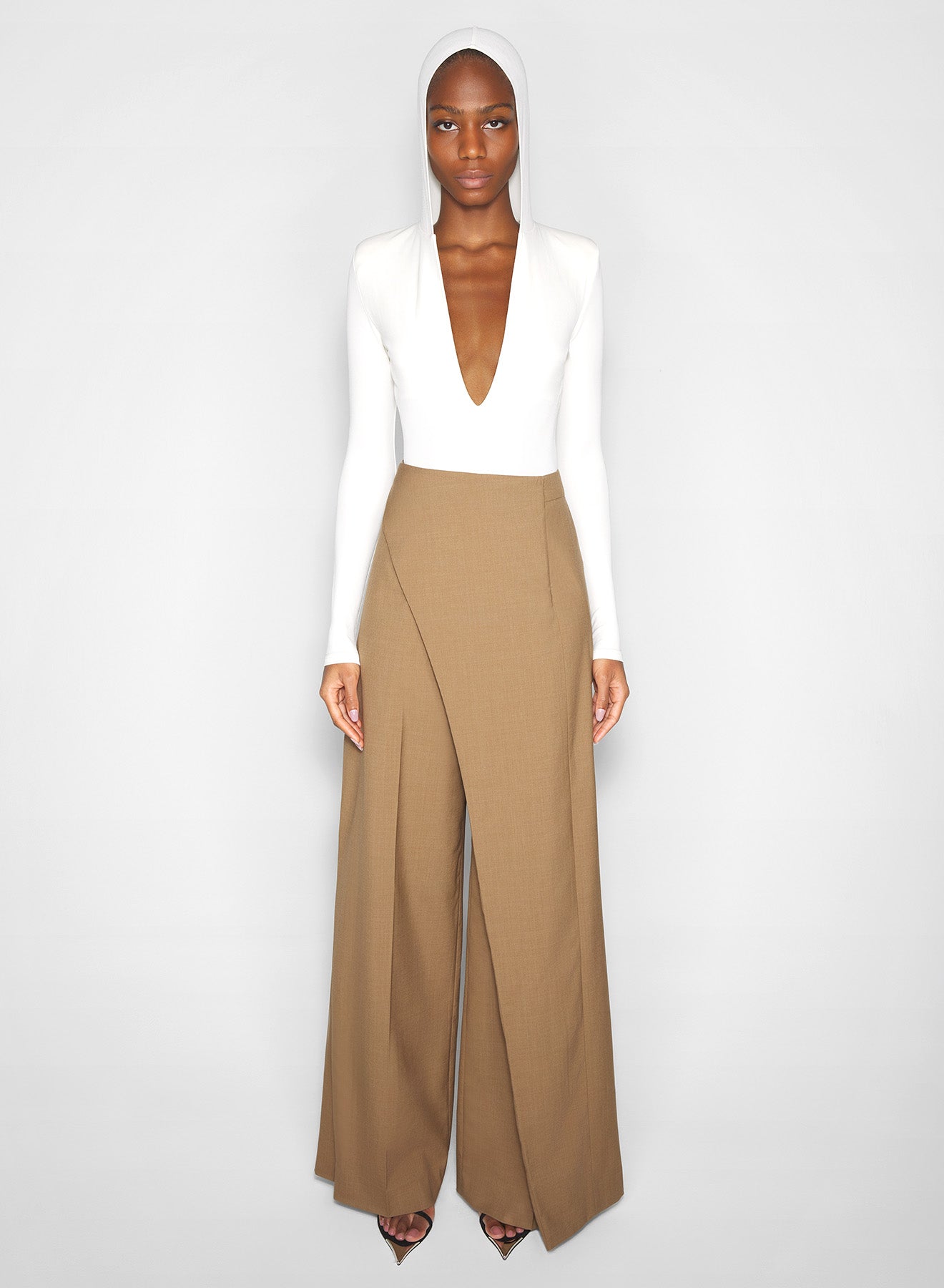 beige asymmetric wide pants