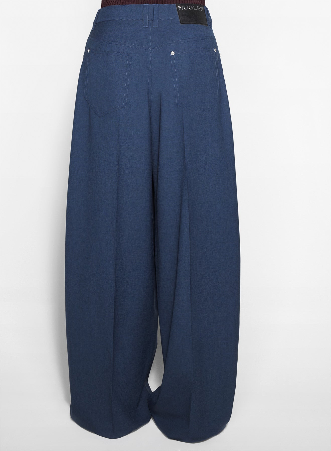 dark blue asymmetric panel pants