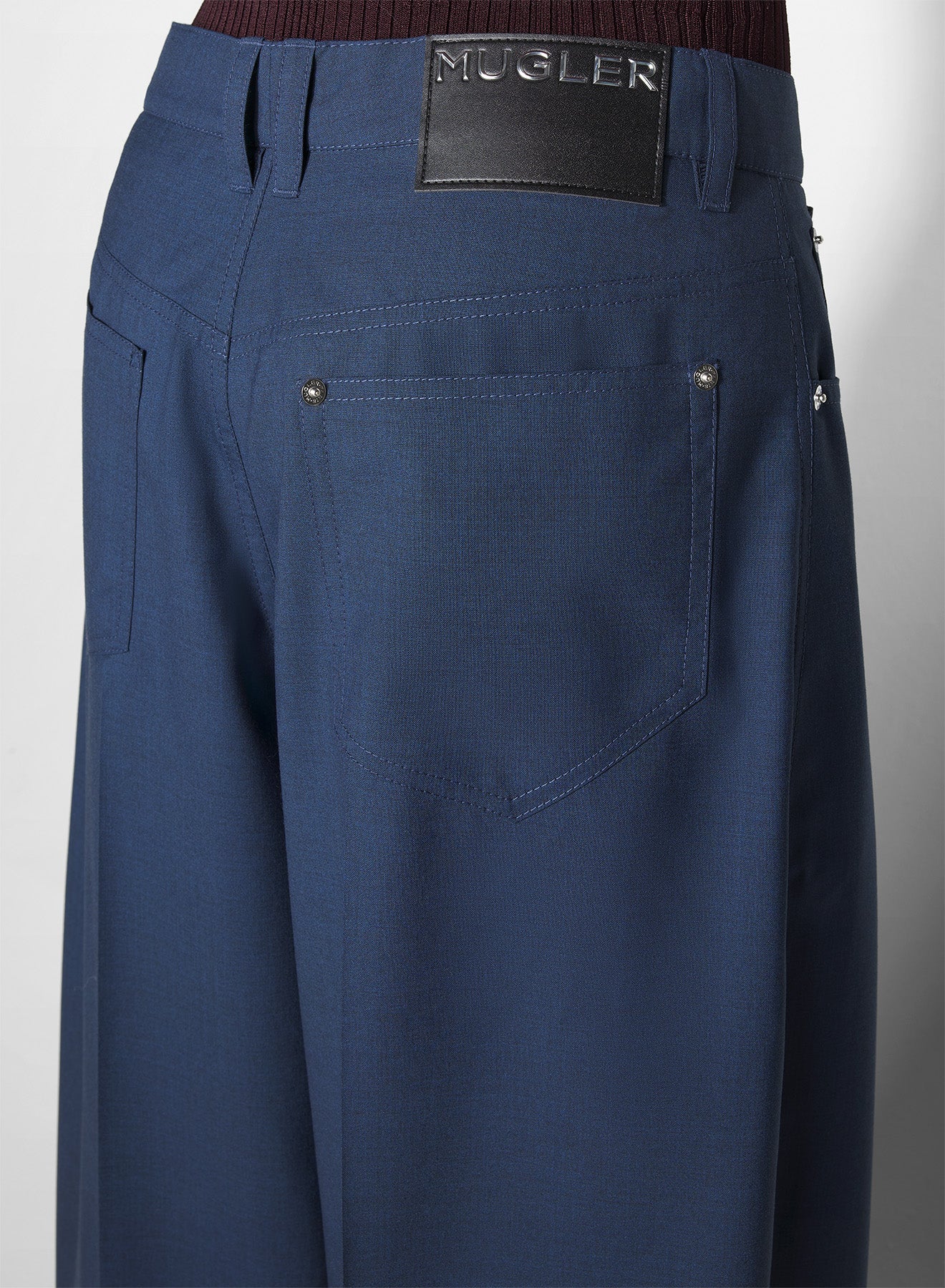 dark blue asymmetric panel pants