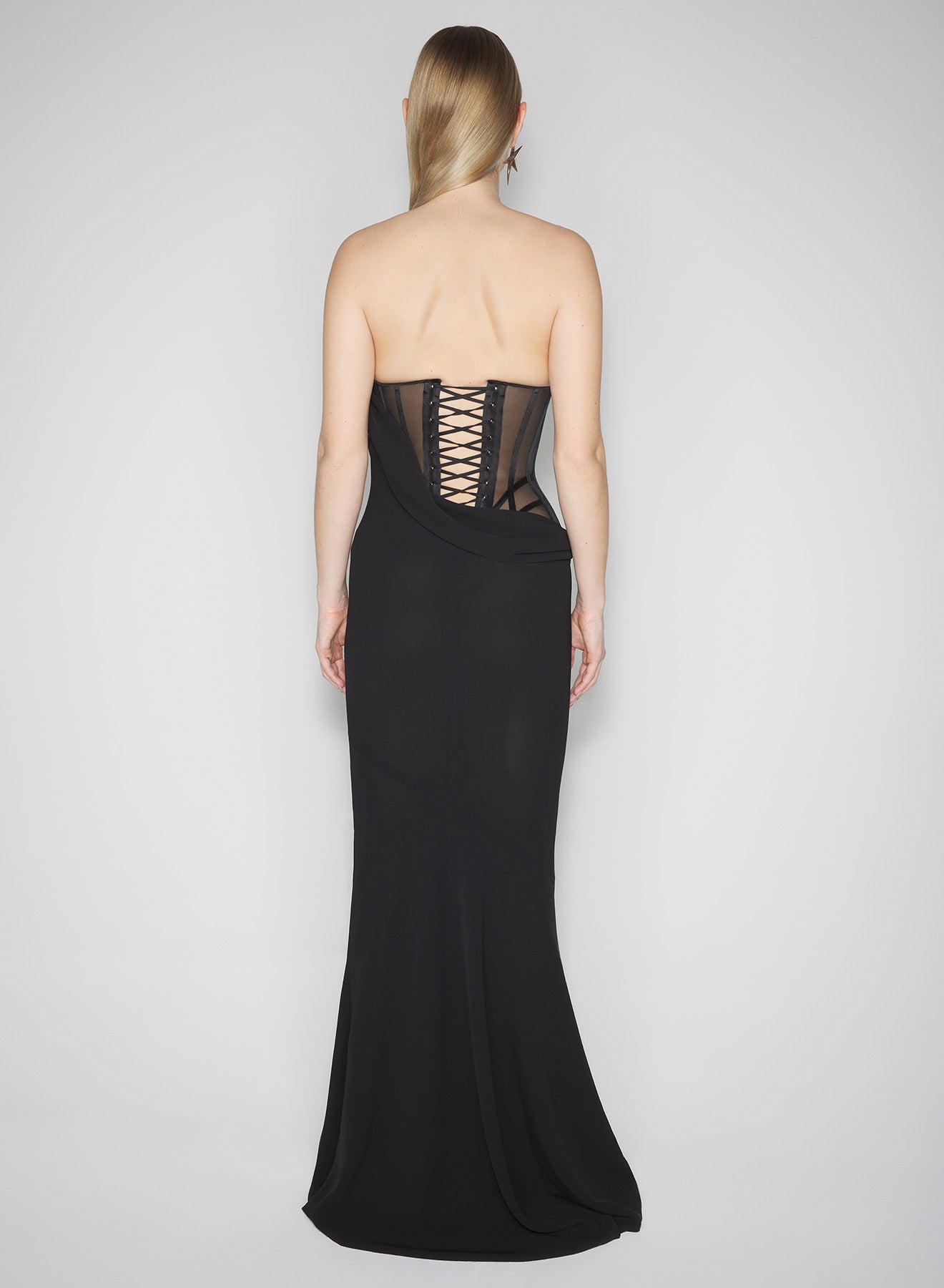 black mugler signature corset gown