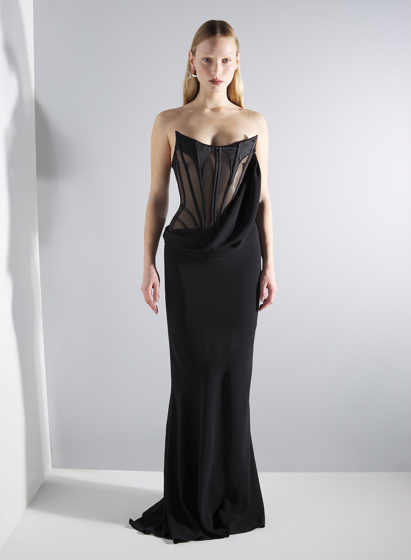 black mugler signature corset gown