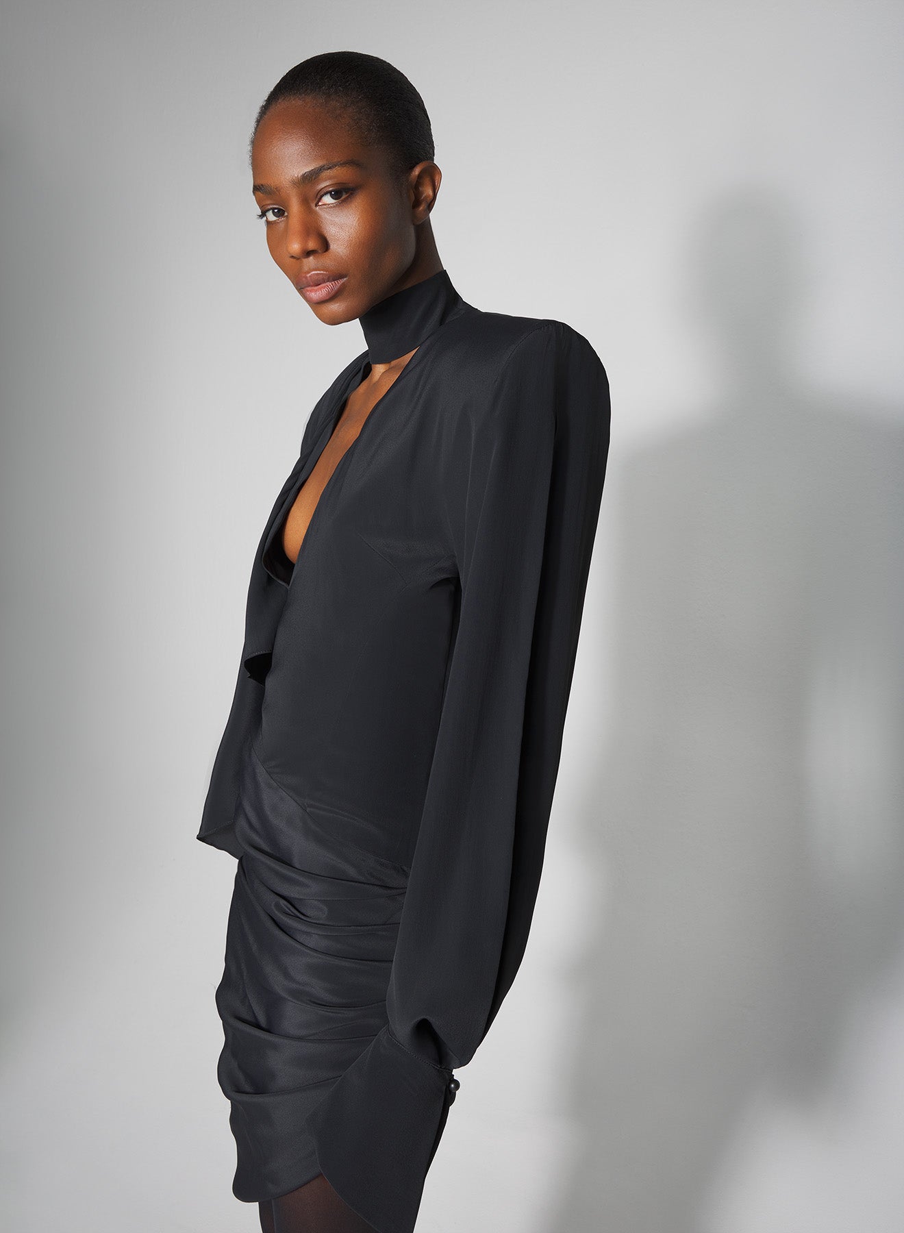 black draped scarf dress