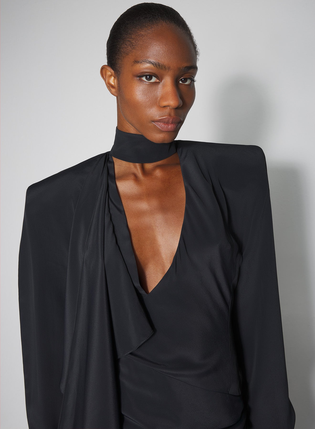 black draped scarf dress