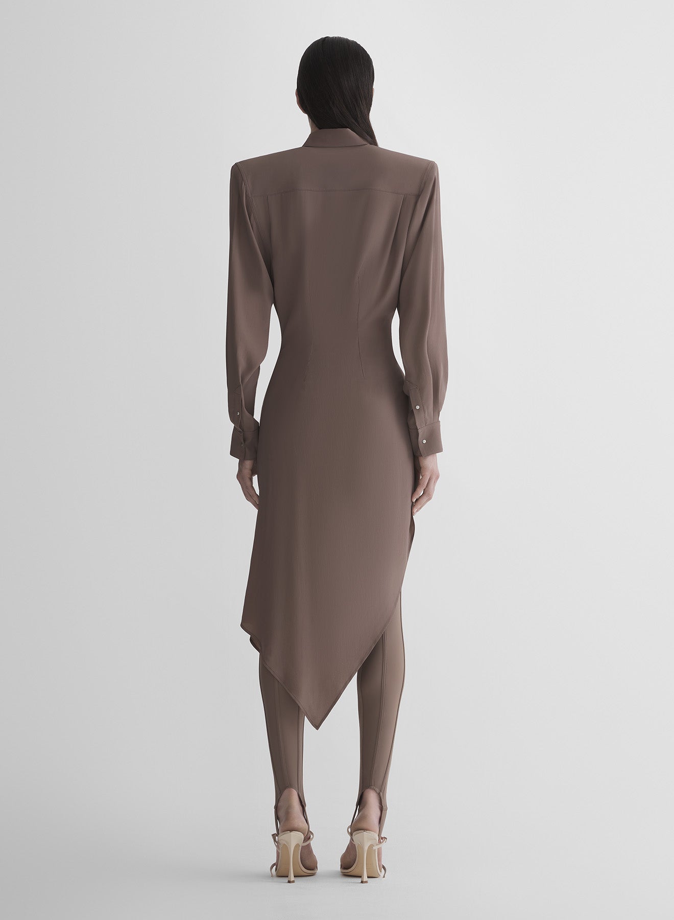 mocha asymmetric shirt dress
