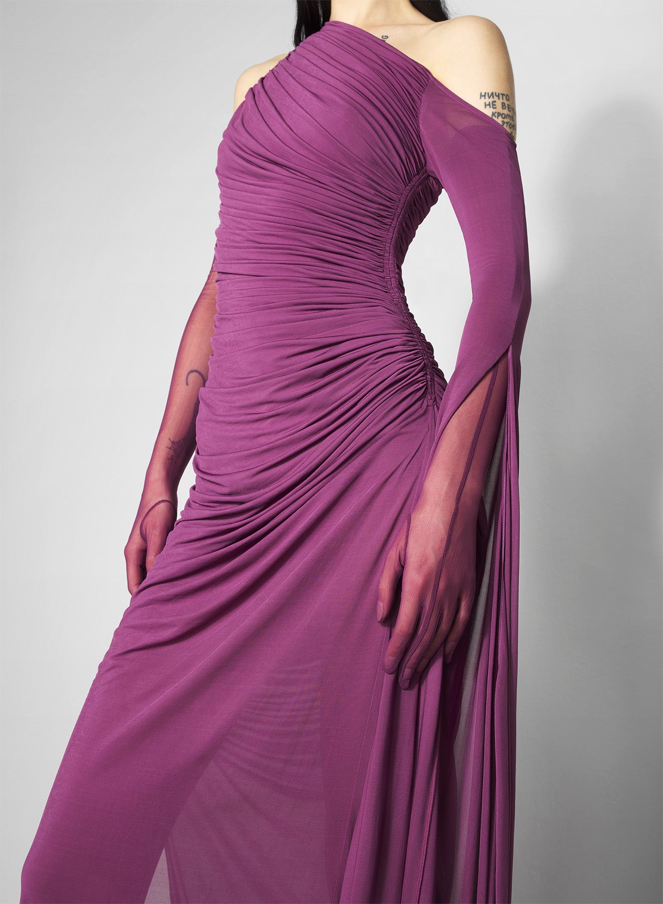 purple draped infinity dress
