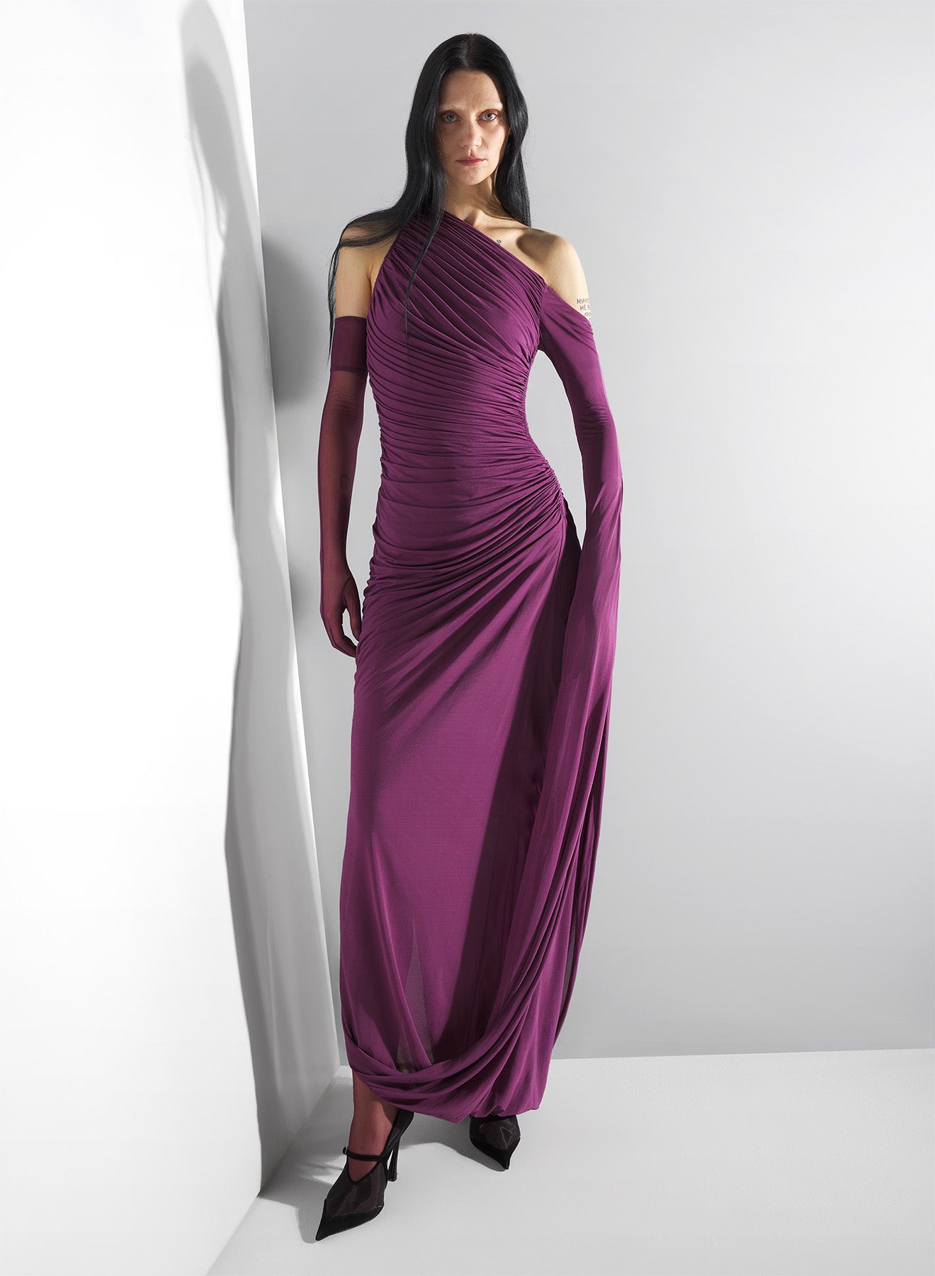 purple draped infinity dress