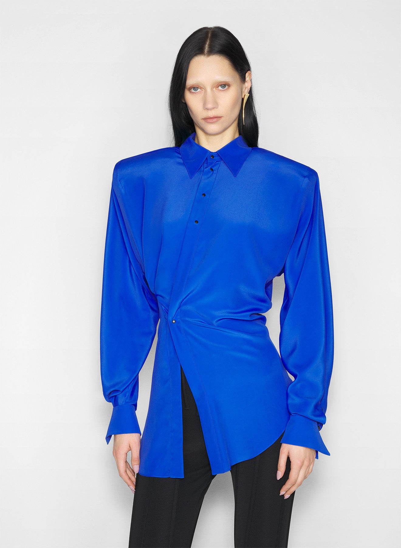 blue asymmetric shirt