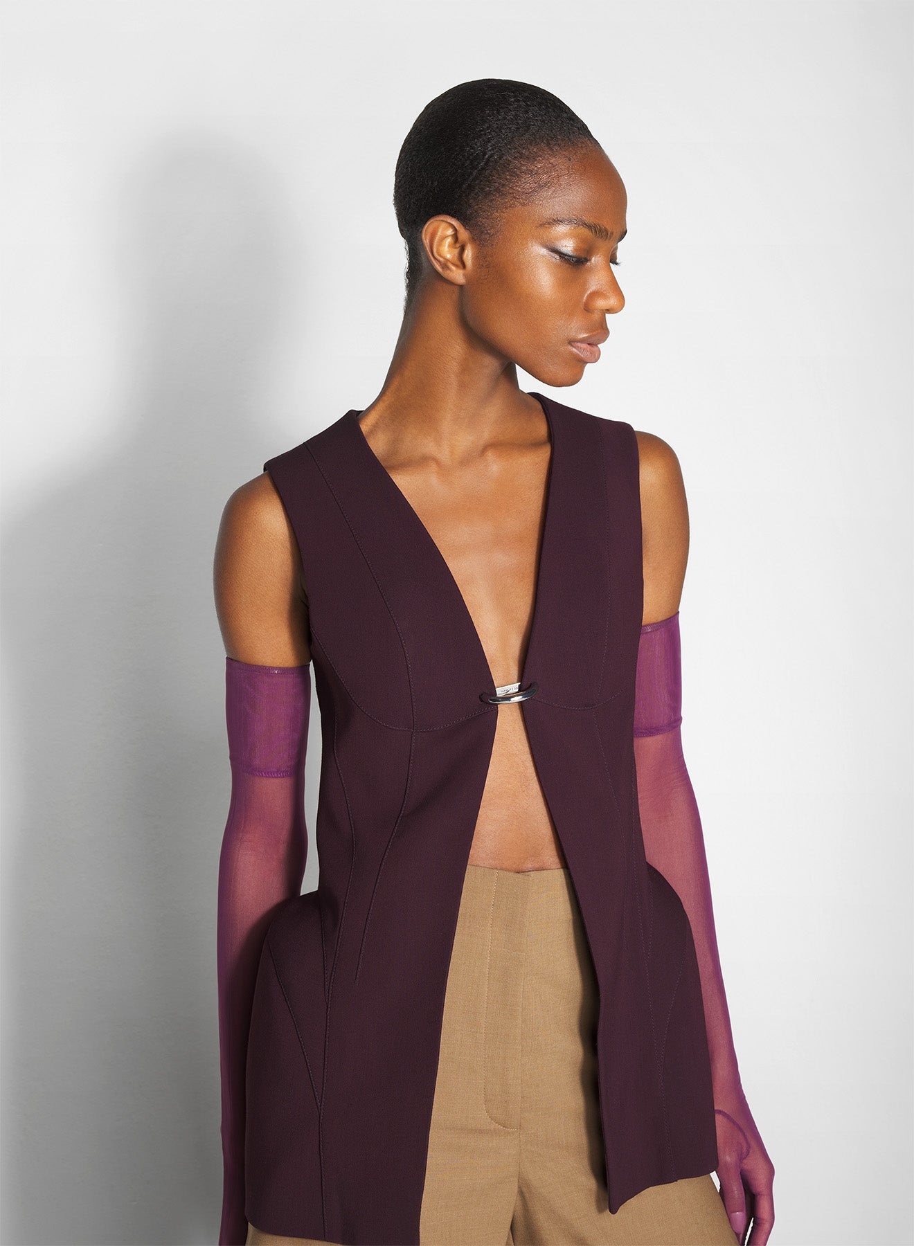 burgundy corseted pierced vest