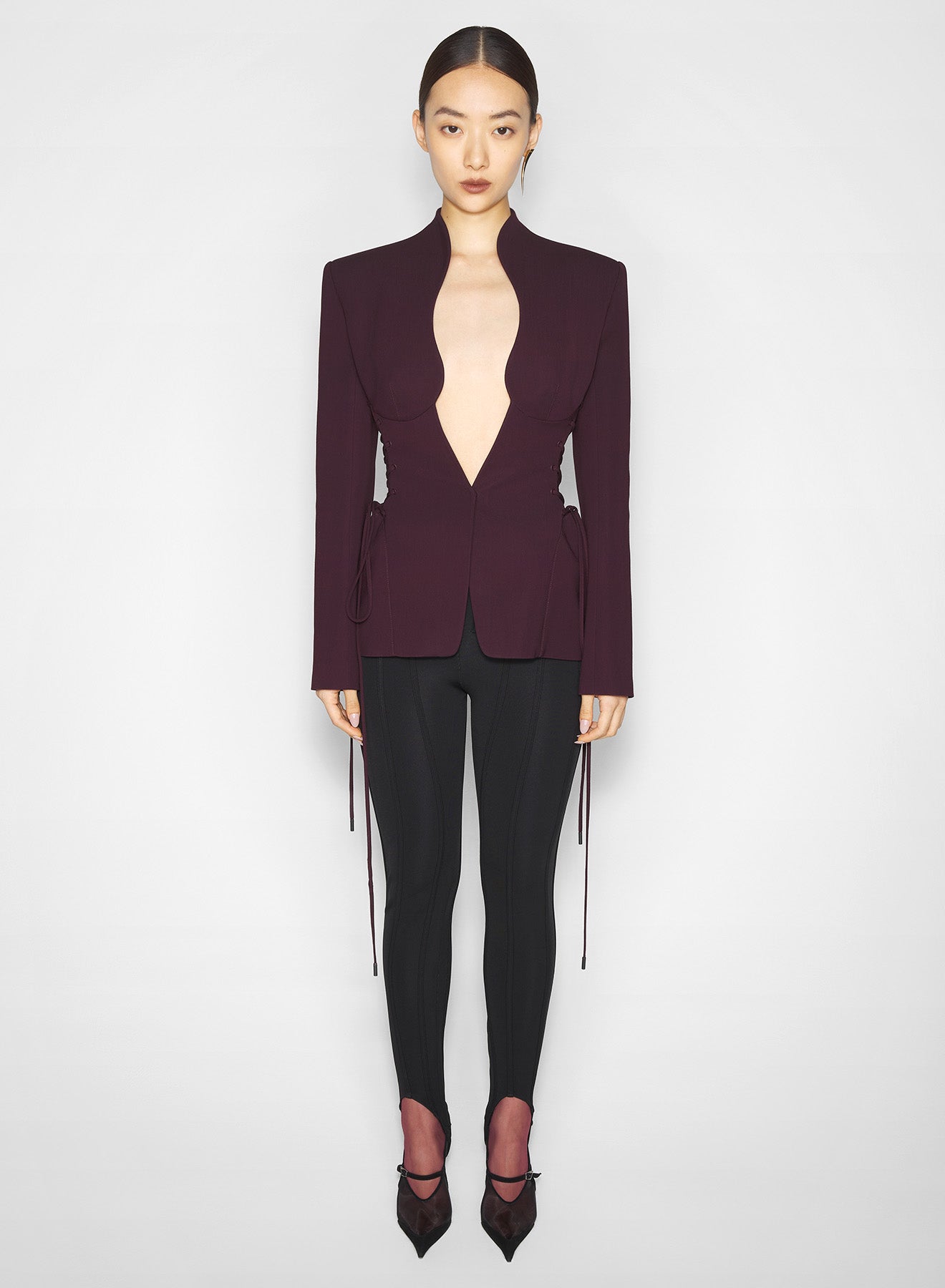 burgundy sculptural laced jacket