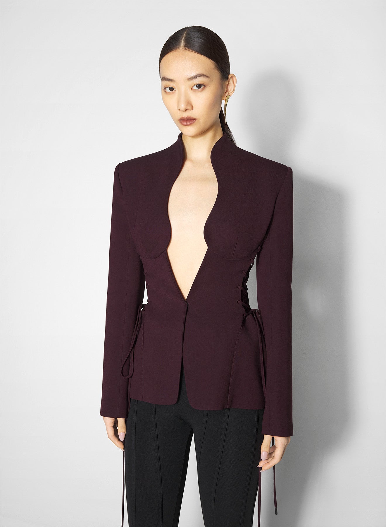 burgundy sculptural laced jacket
