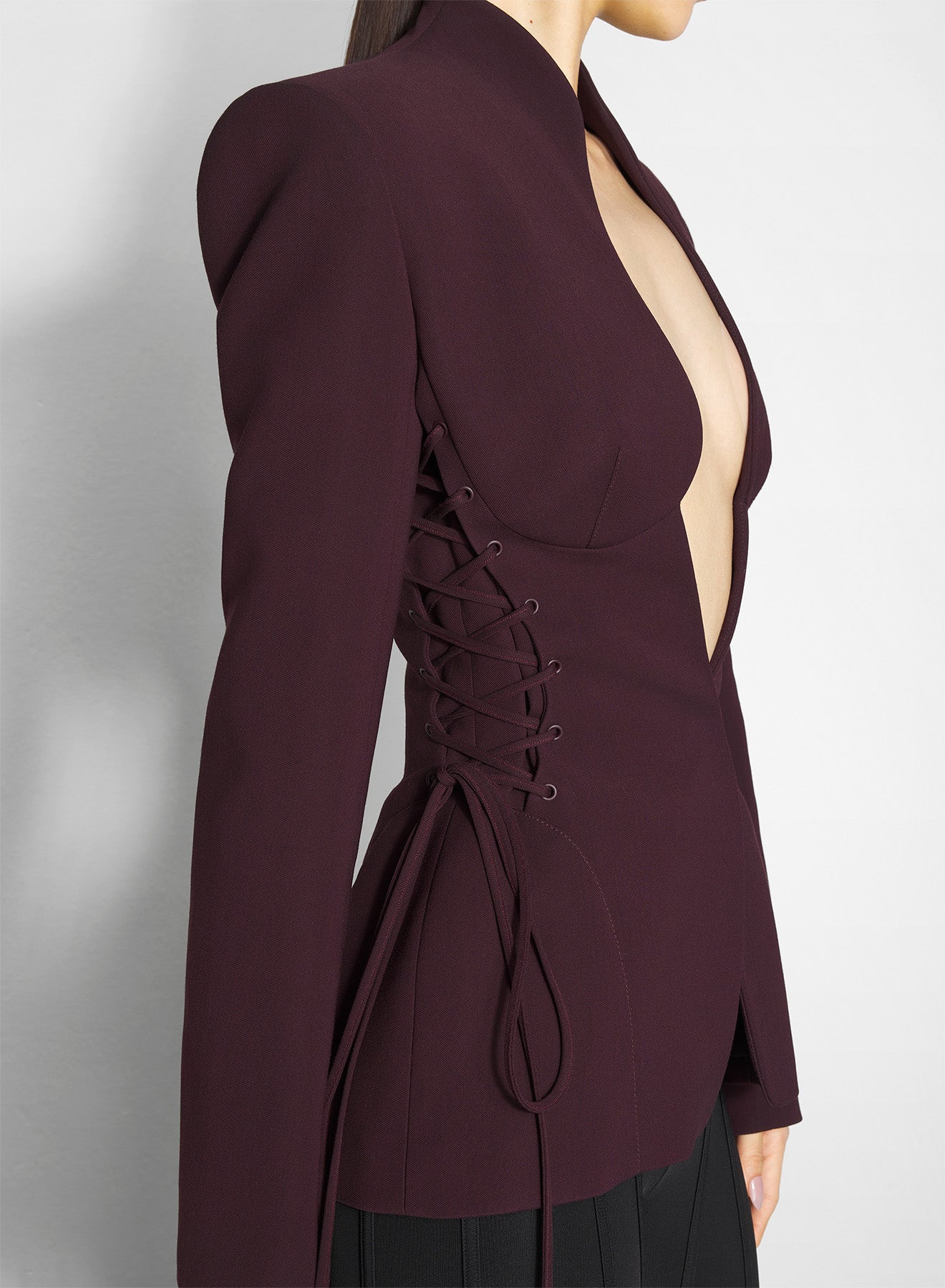 burgundy sculptural laced jacket