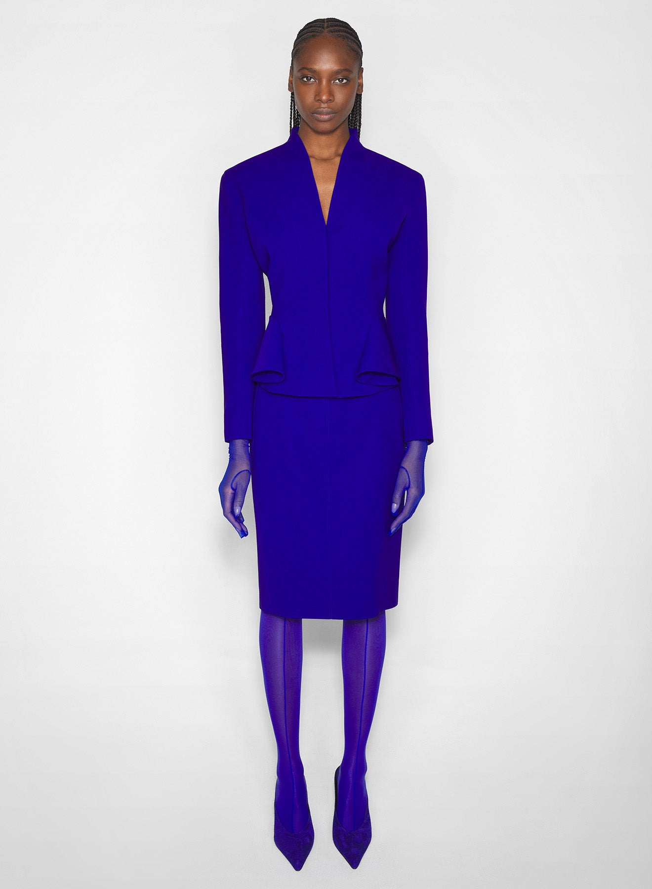 blue flared wool jacket