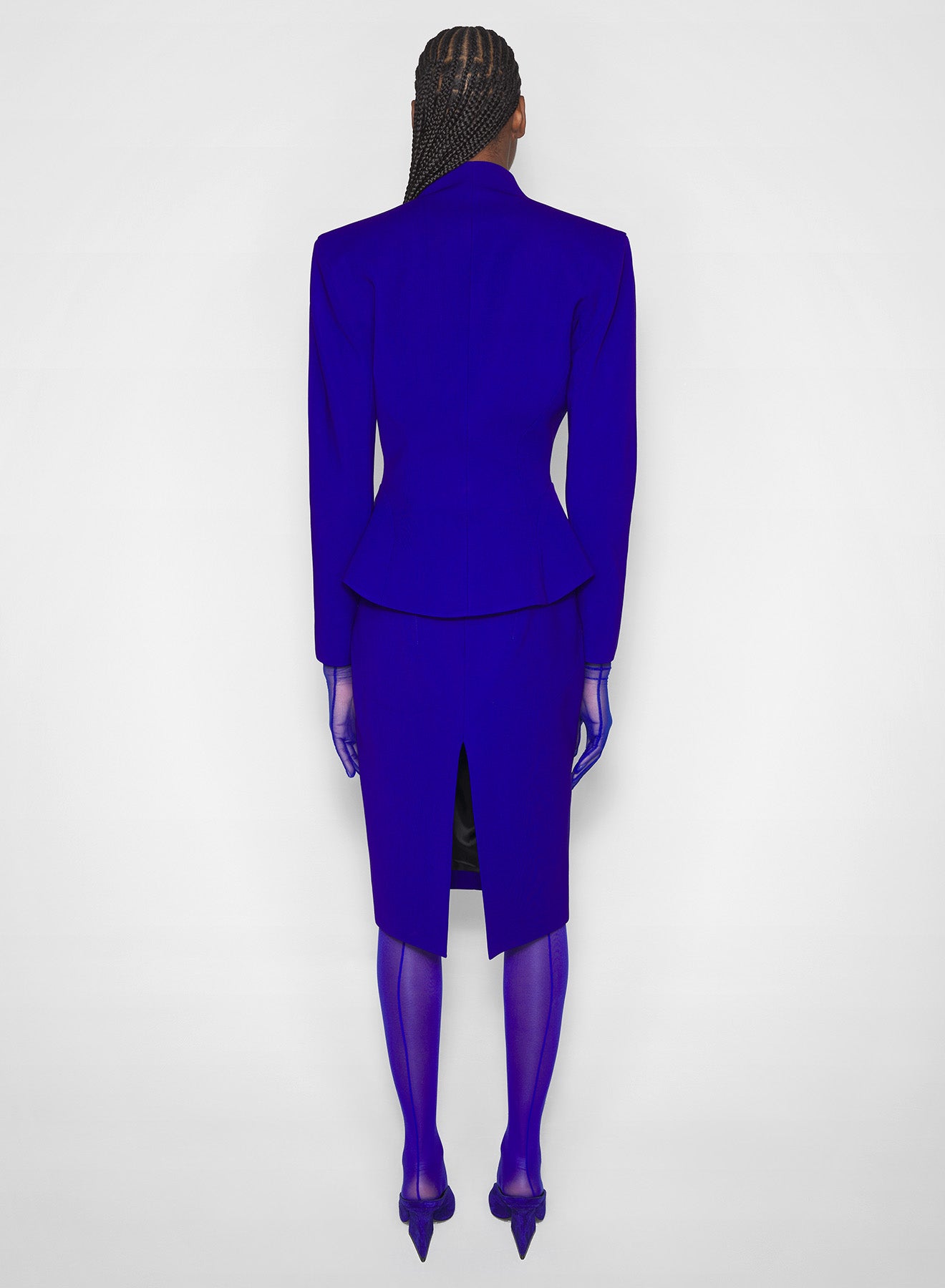 blue flared wool jacket