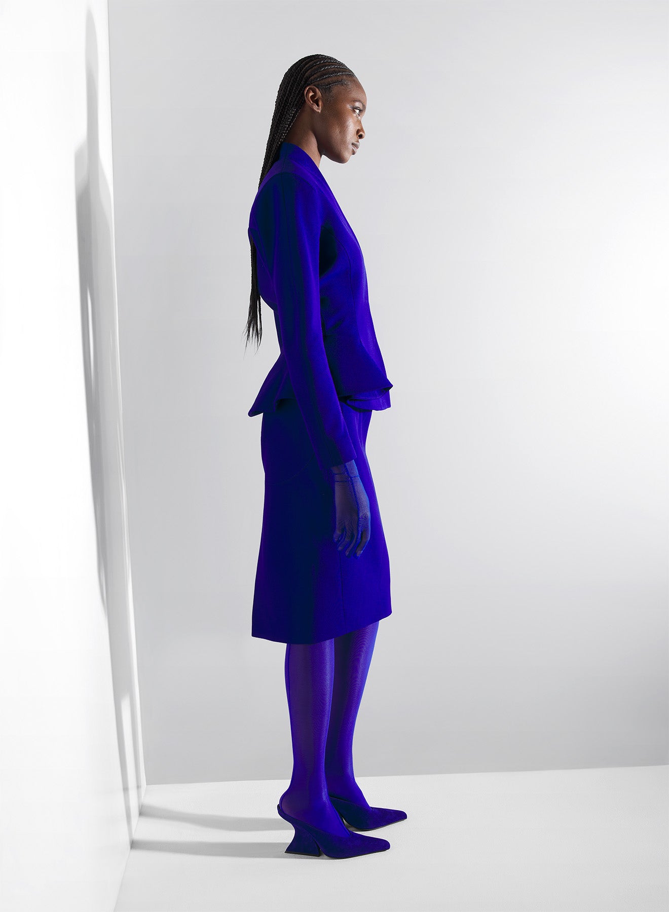 blue flared wool jacket