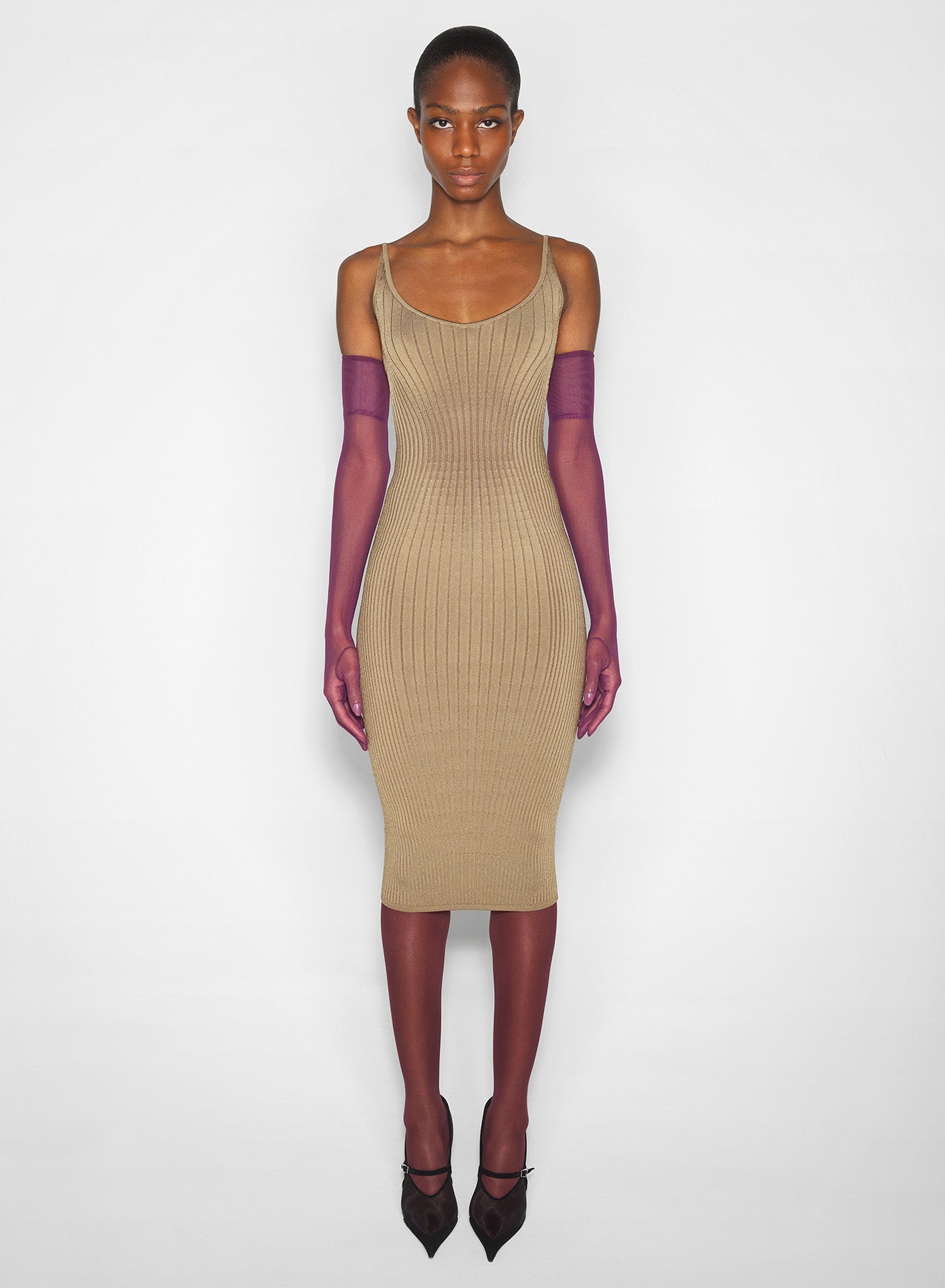 beige sculpting knit dress