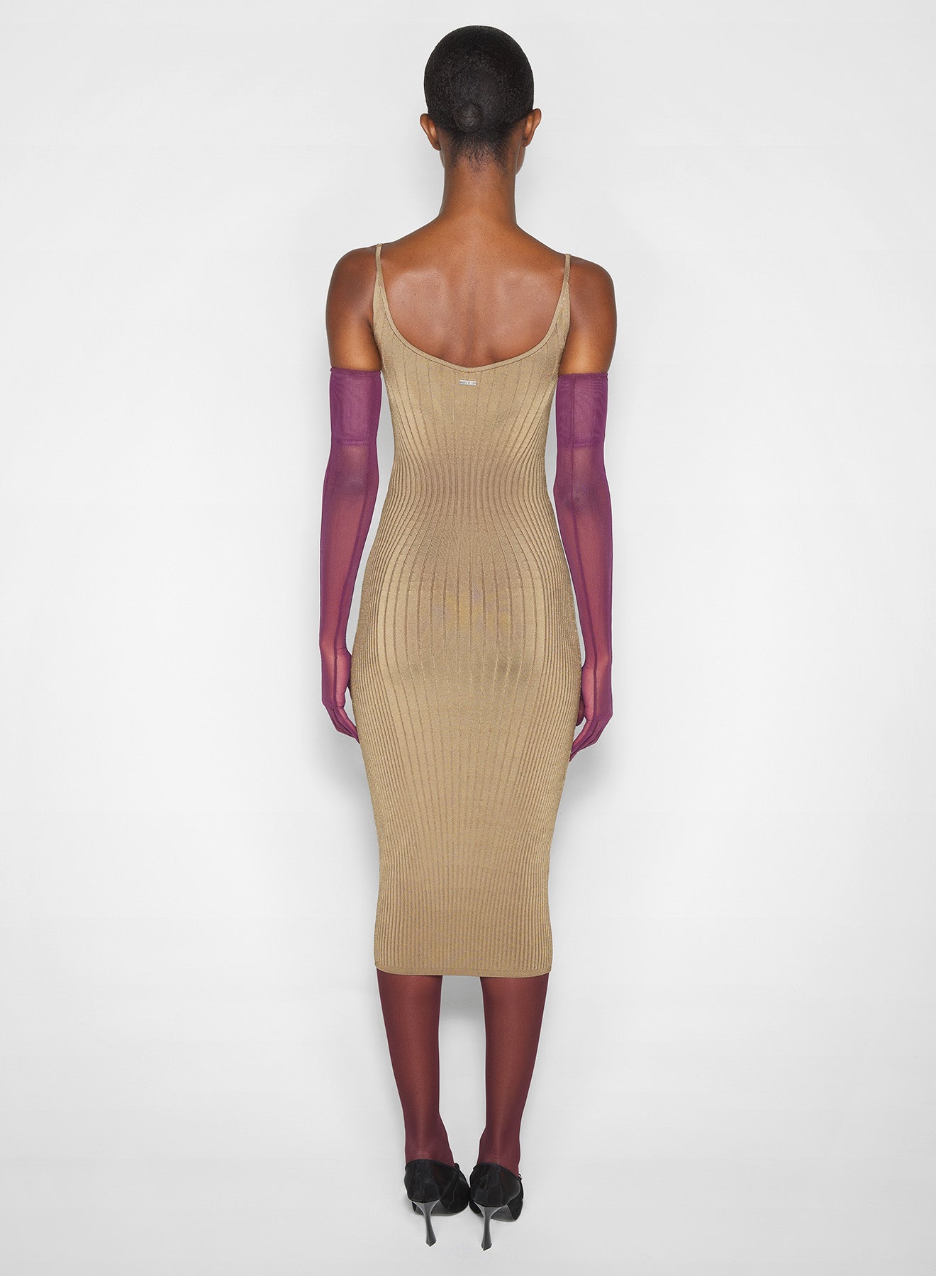 beige sculpting knit dress