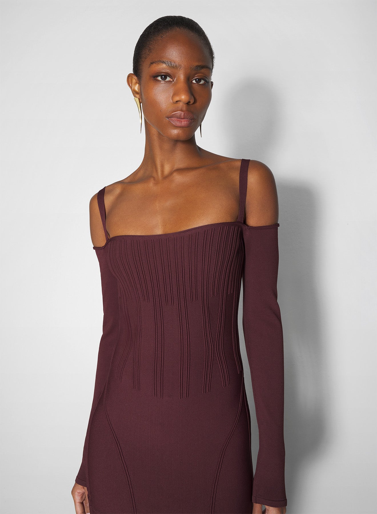 burgundy boning detail knit dress