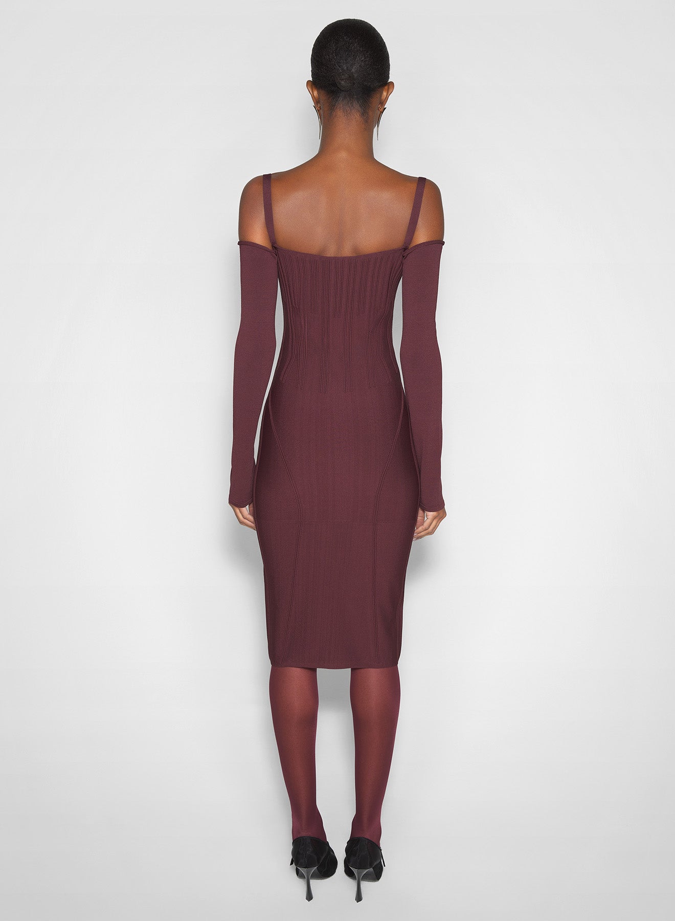 burgundy boning detail knit dress