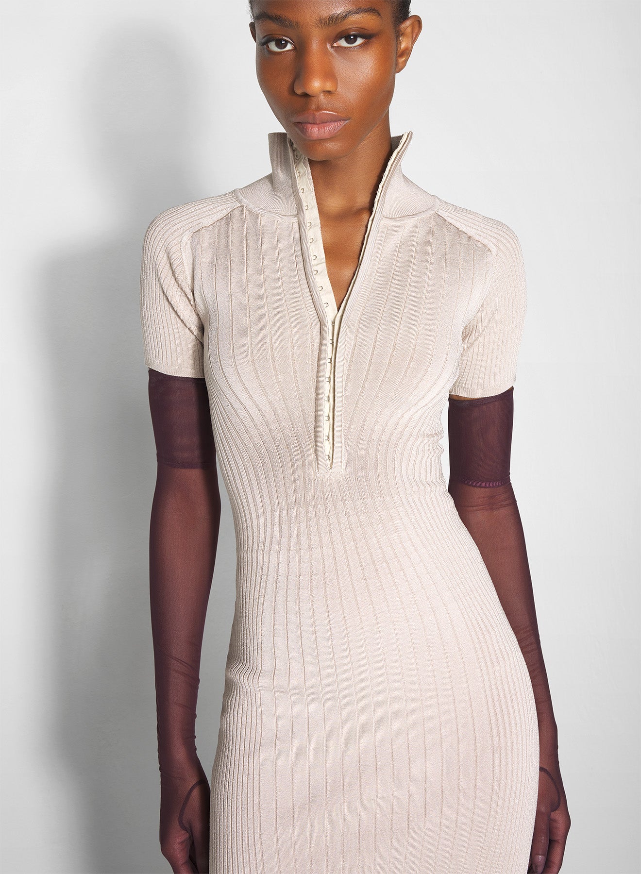 sand hook-and-eye ribbed dress