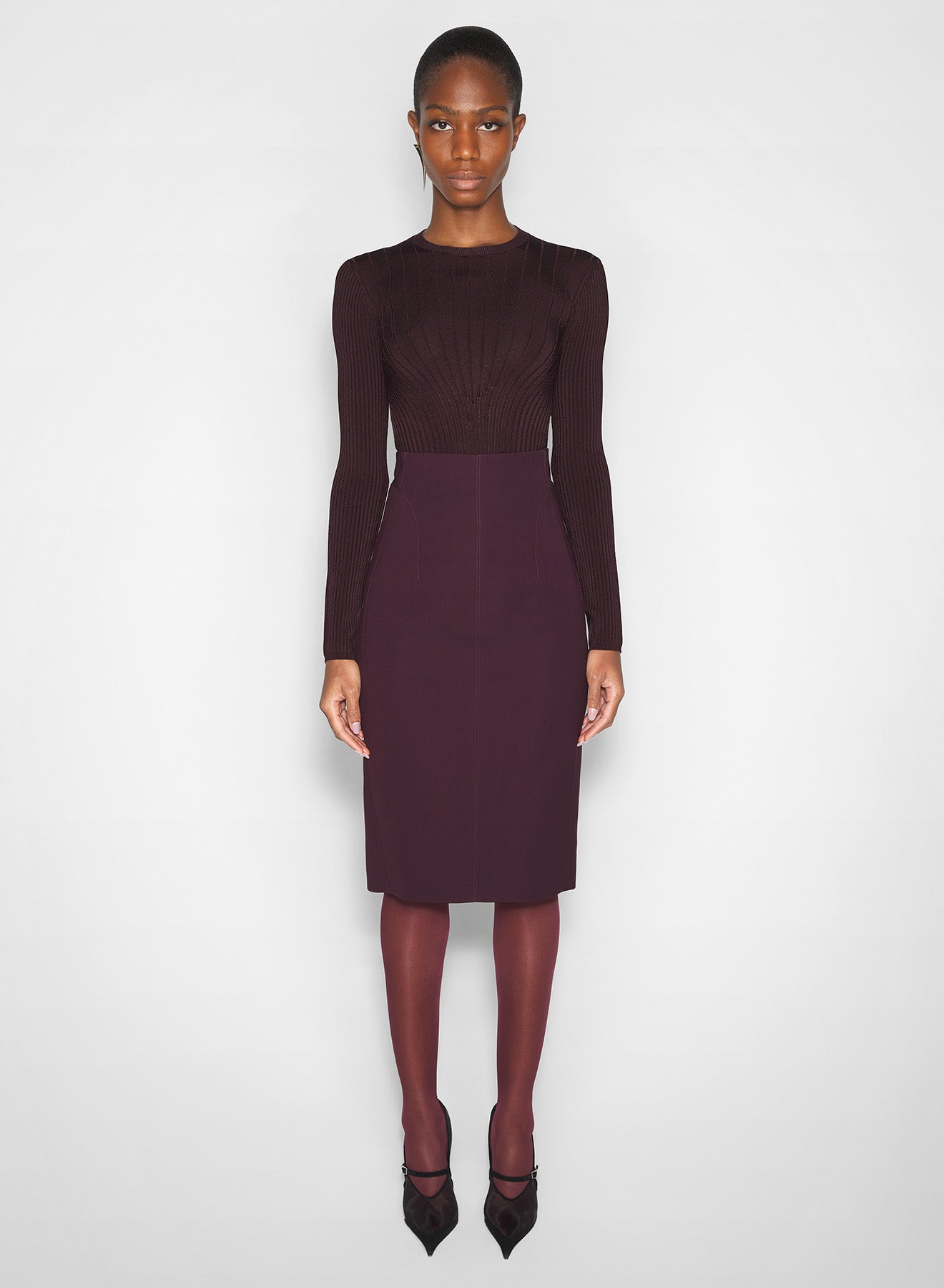 burgundy sculpting knit top