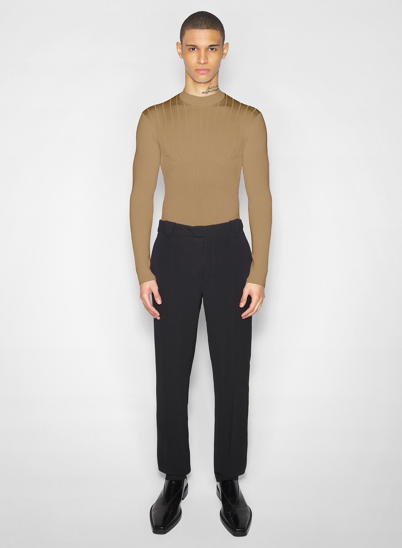beige sculpting knit top