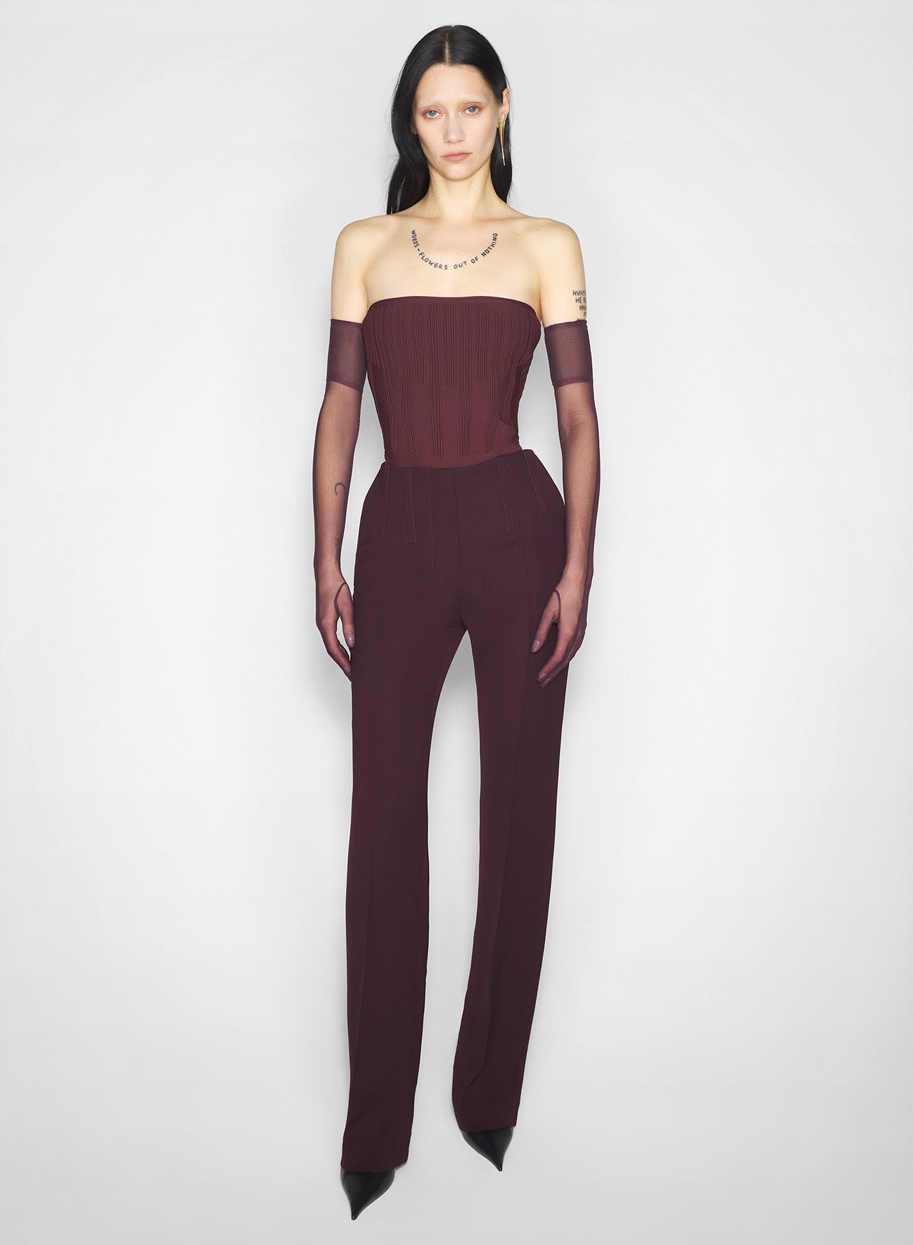 burgundy straight boned pants