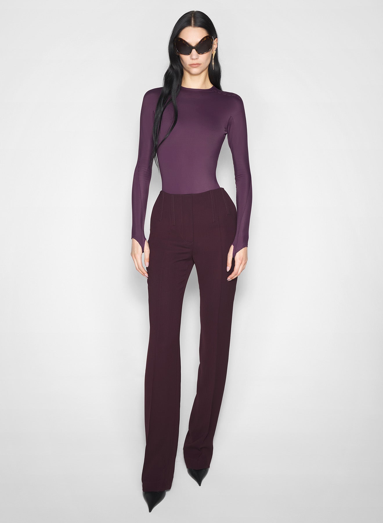 burgundy shoulder logo bodysuit
