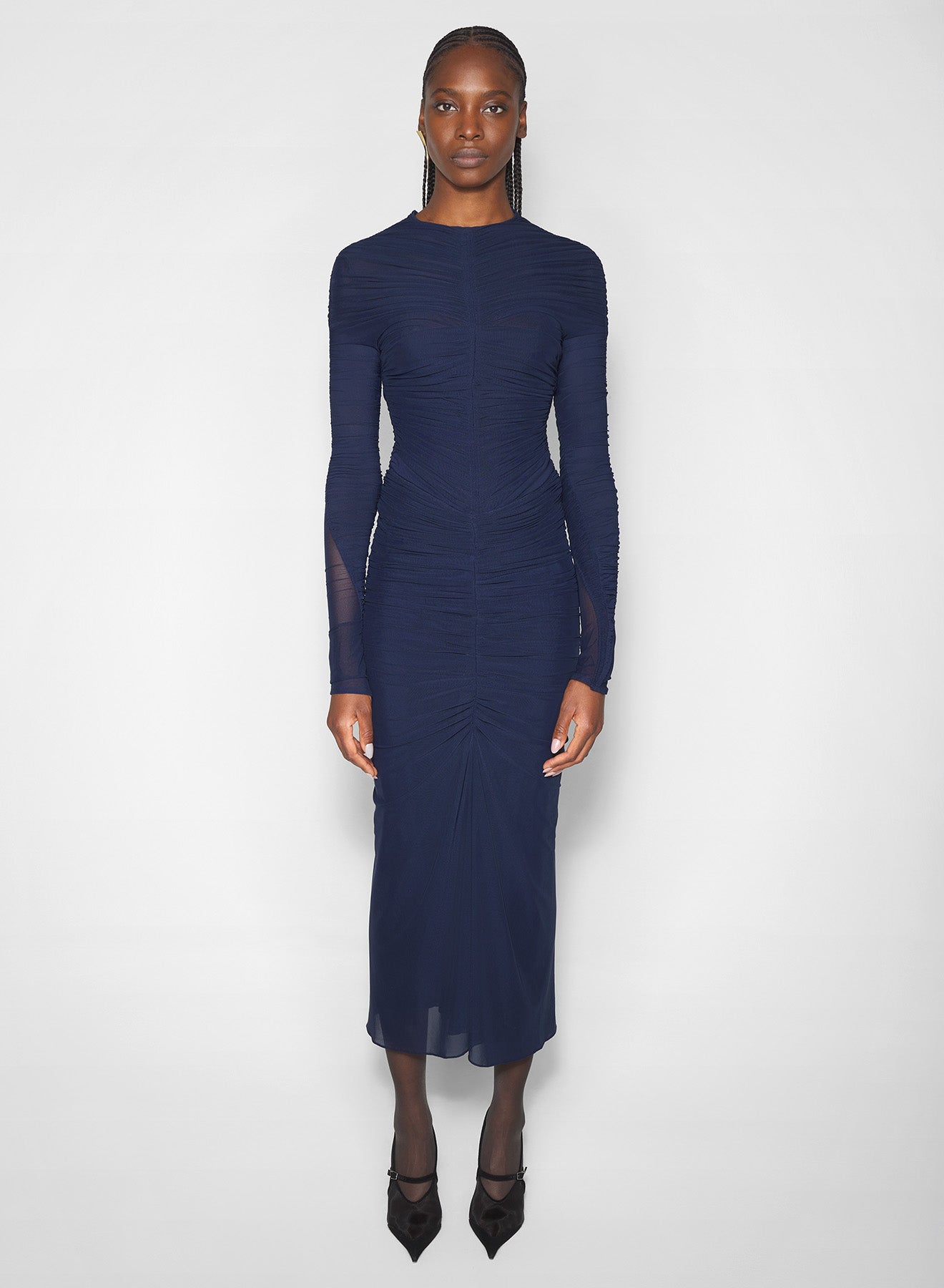 navy ruched mesh skirt