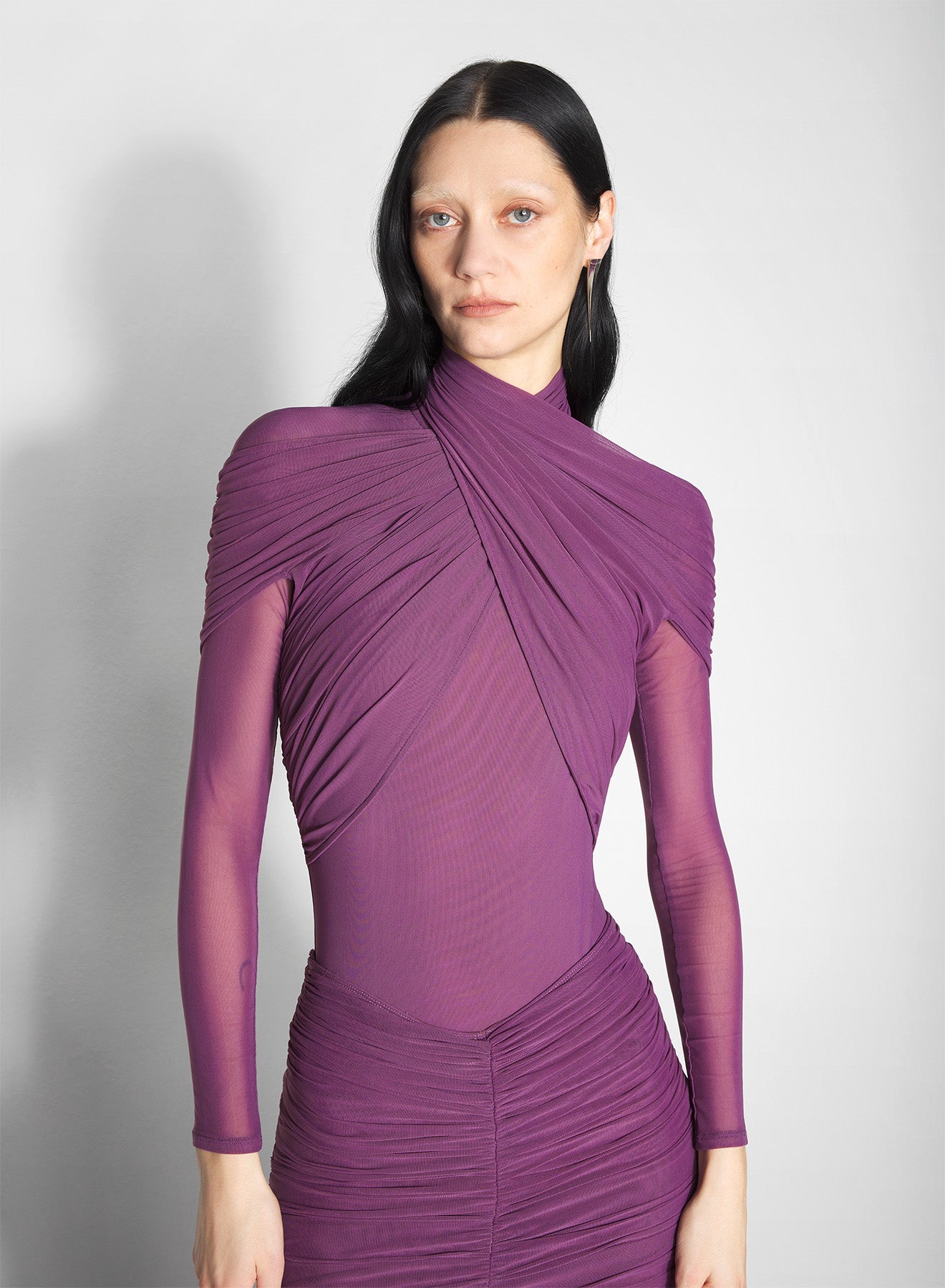purple layered halter bodysuit