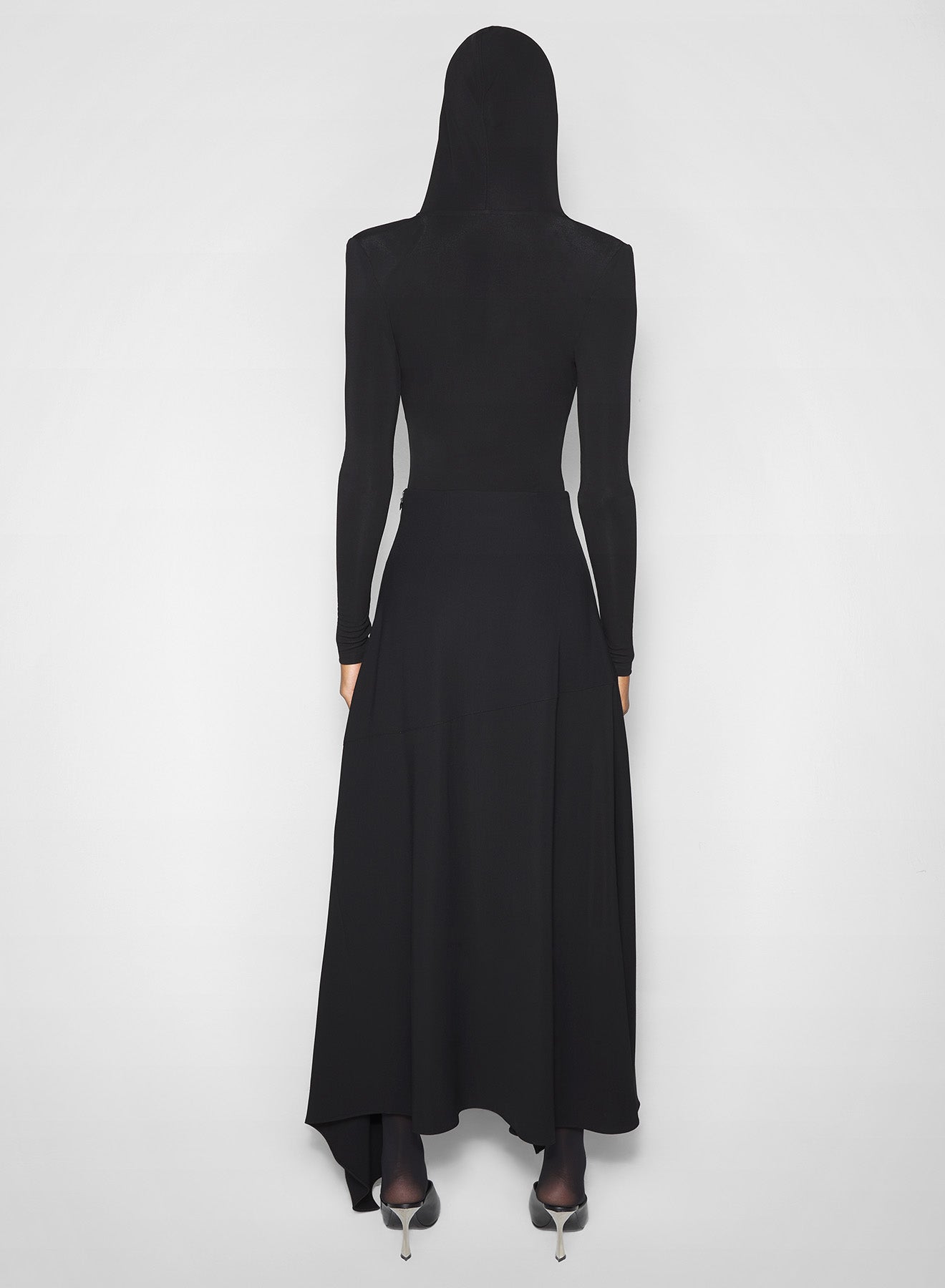 black hooded v-neck bodysuit