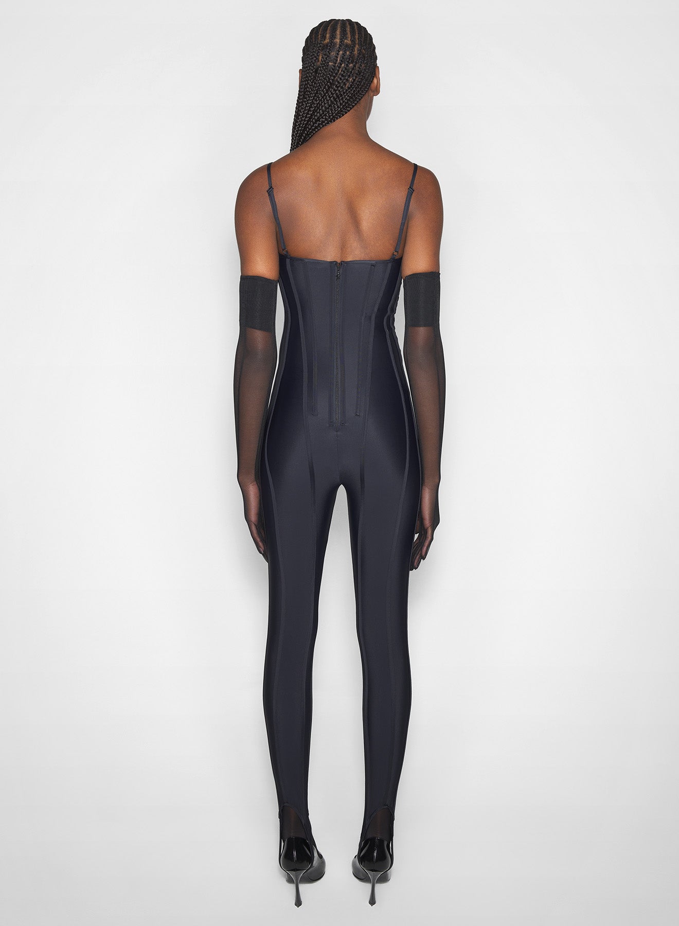 black boned stretch catsuit
