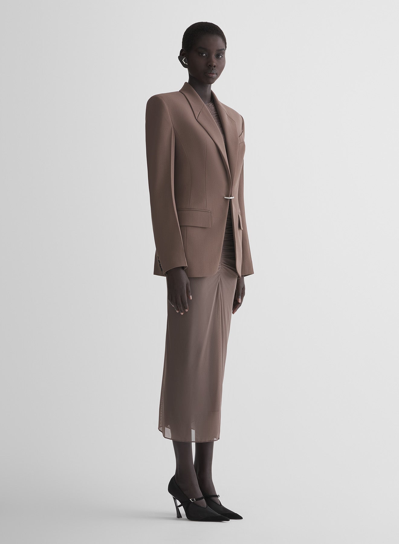 mocha ruched mesh skirt