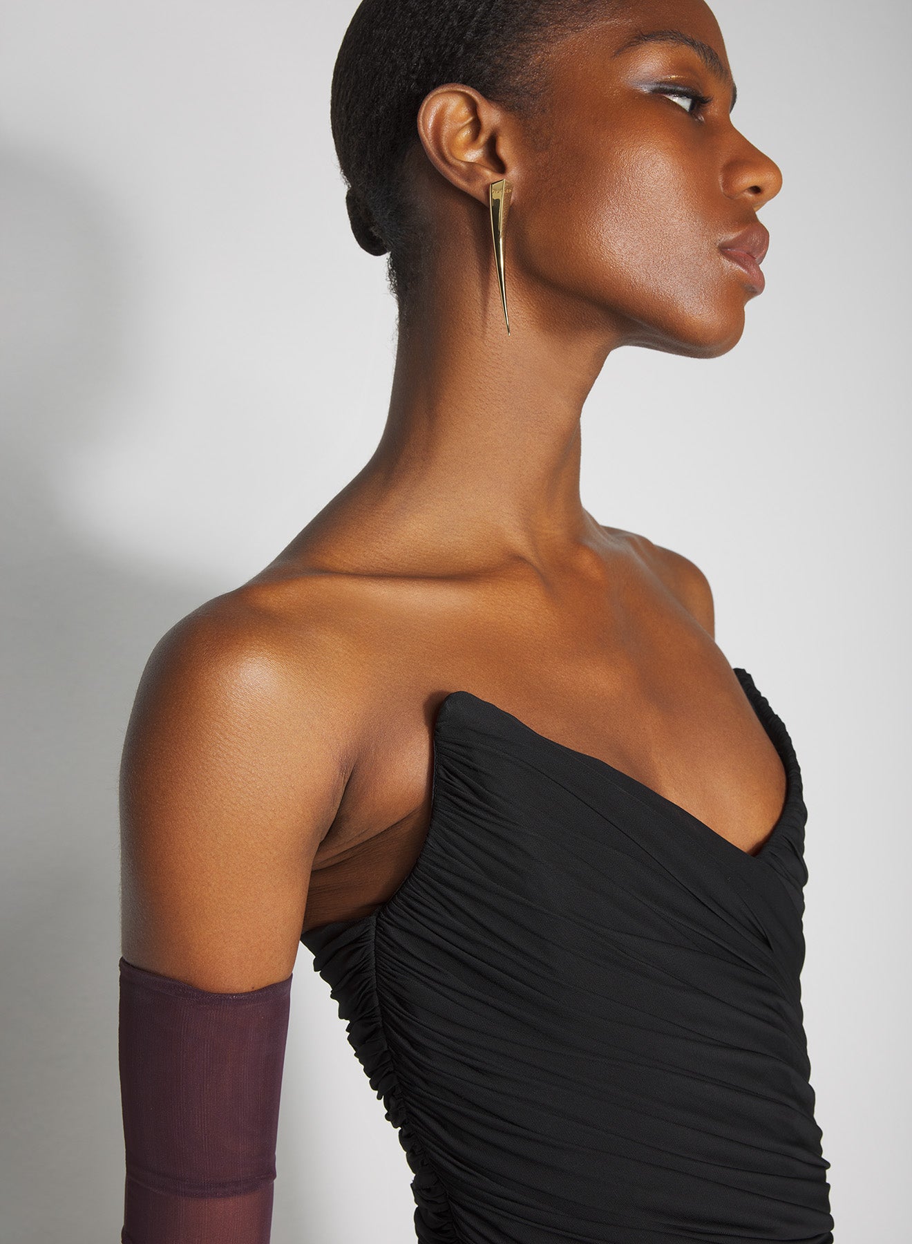 black draped bustier mini dress