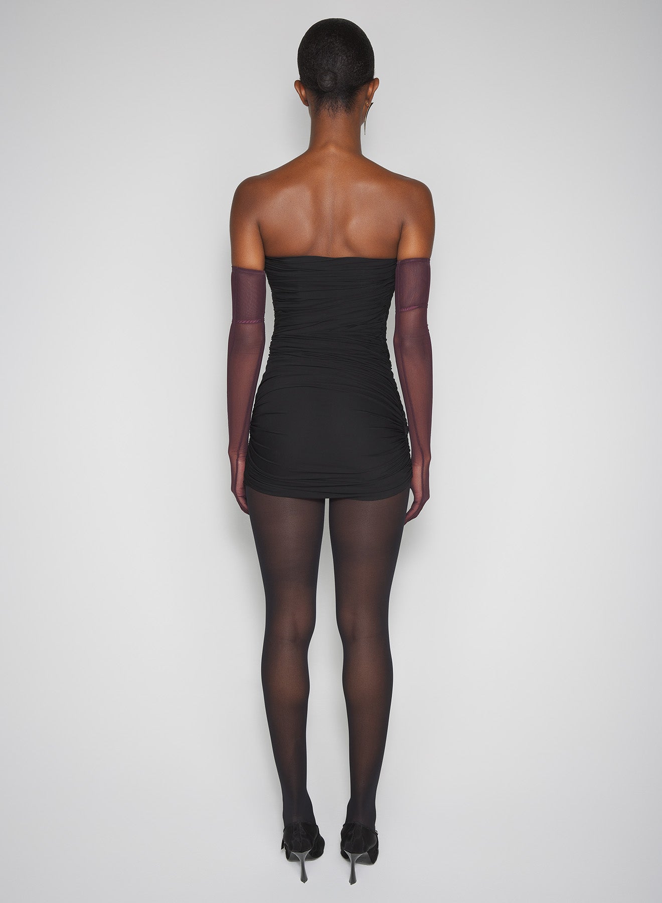 black draped bustier mini dress