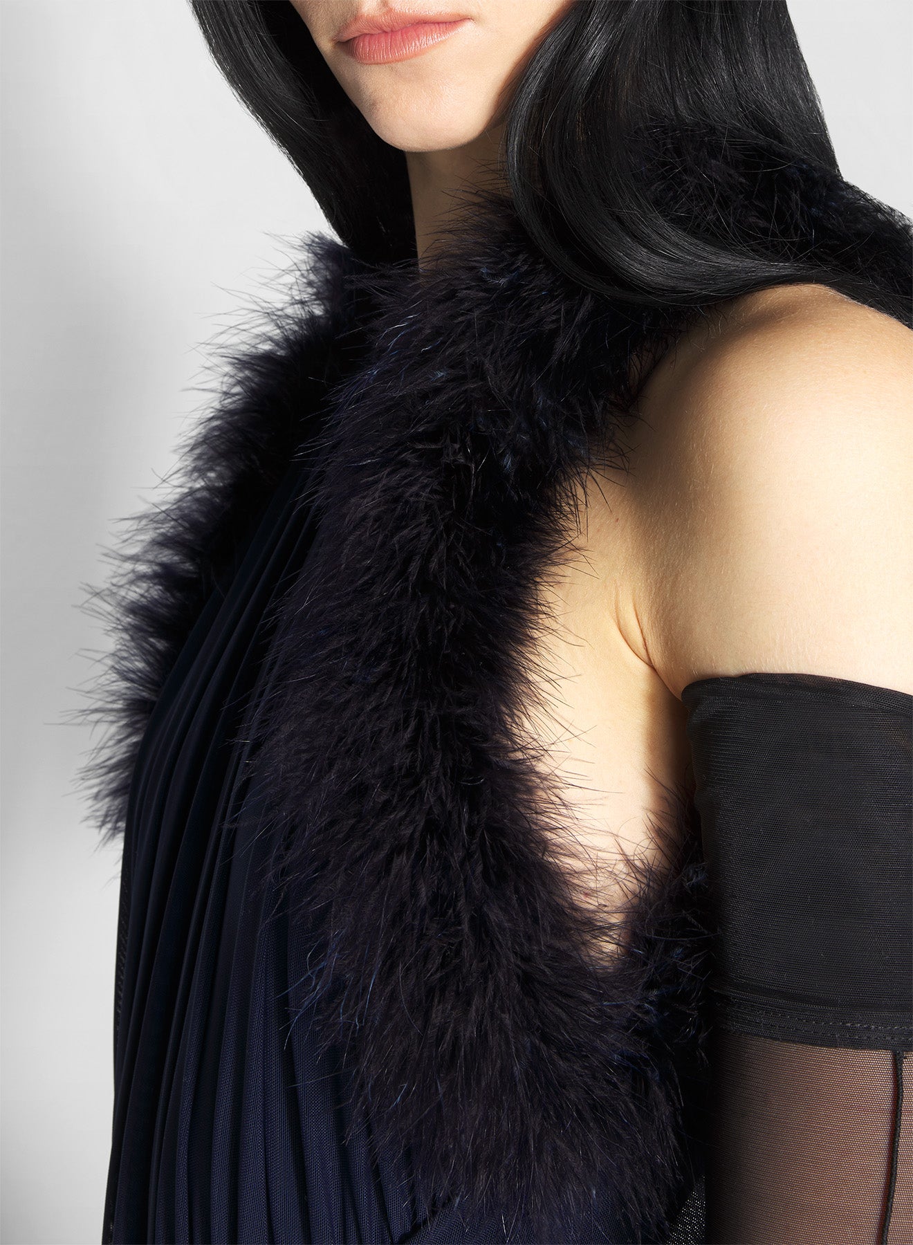 blue marabou ruched dress
