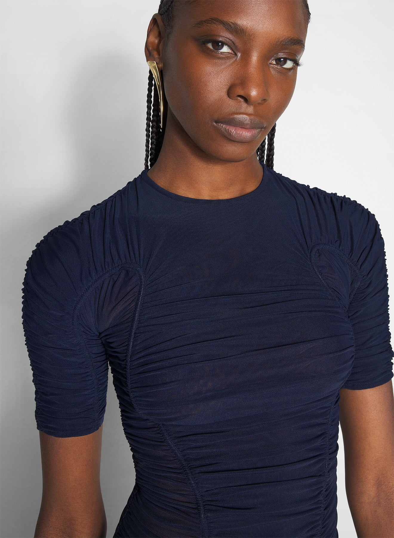 blue ruched t-shirt