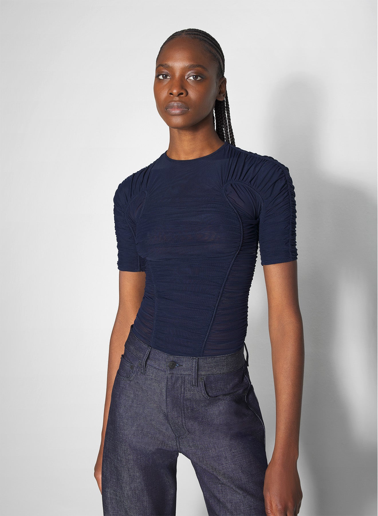 blue ruched t-shirt