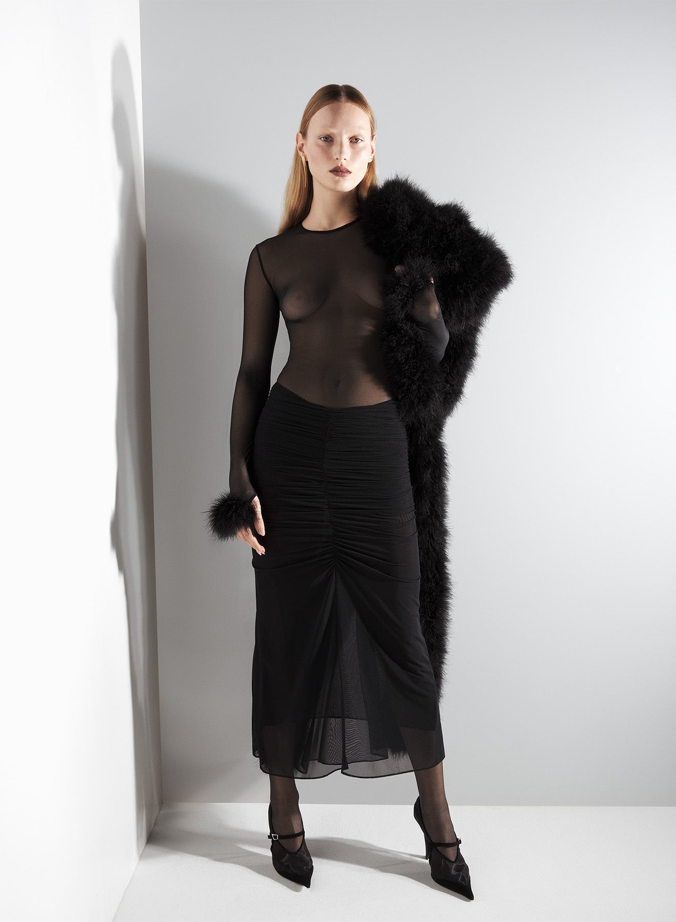 black marabou mesh top