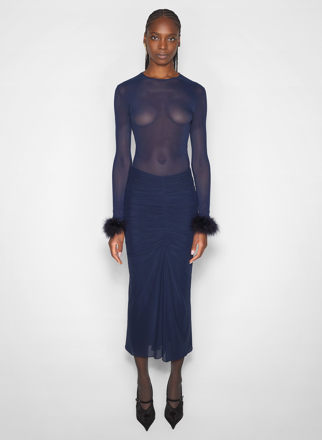 blue marabou mesh top