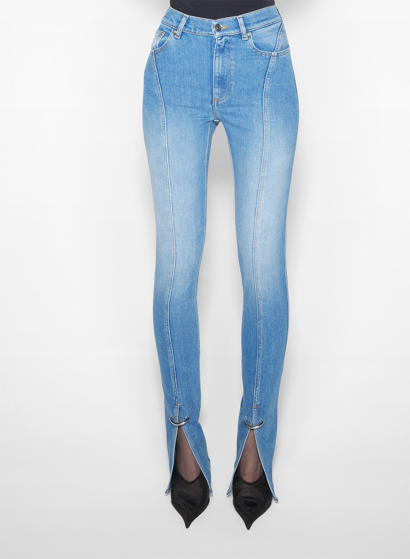 pierced blue denim skinny jeans