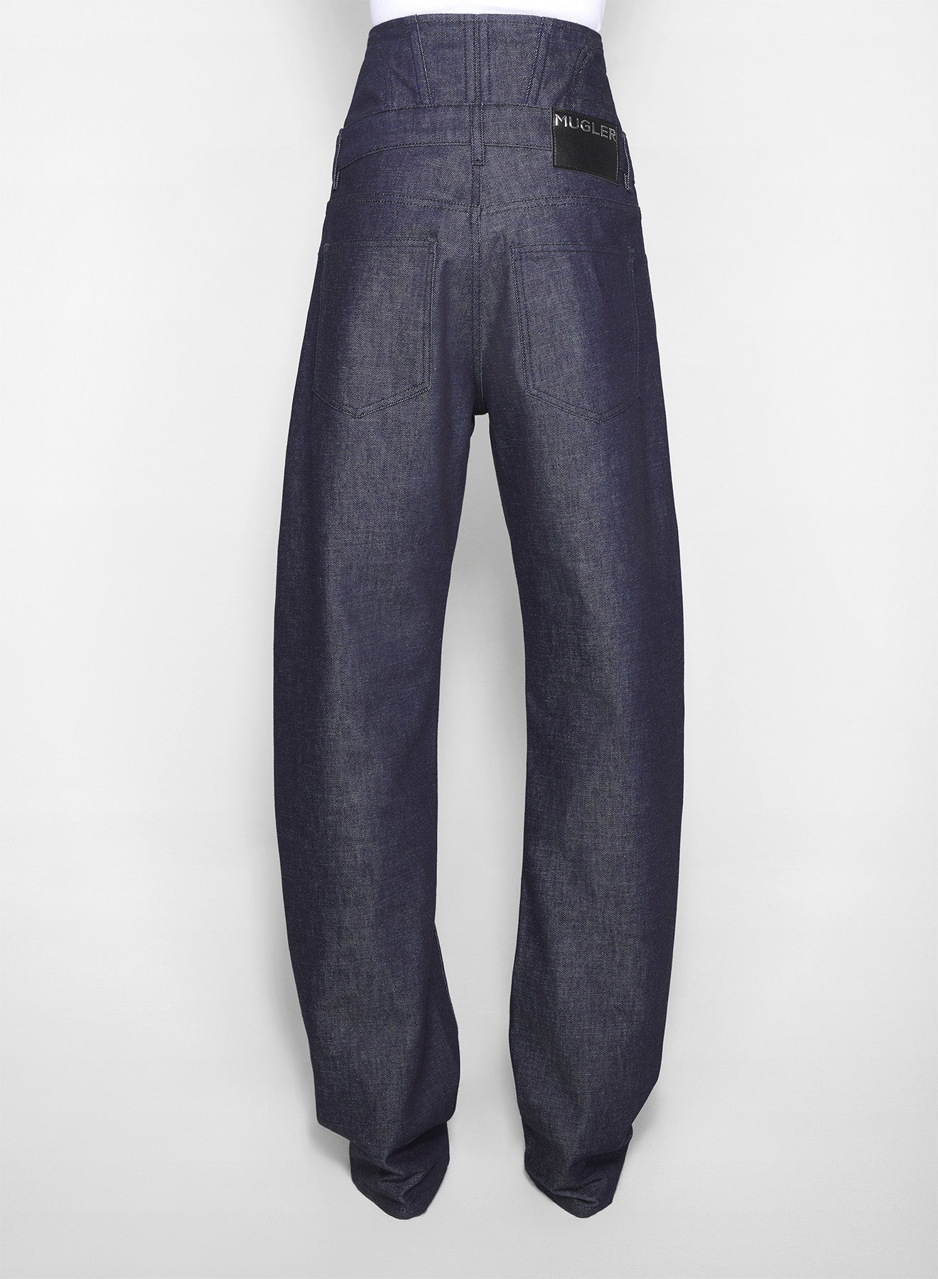 raw blue high-waisted corset jeans
